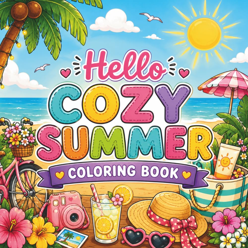 Hello Cozy Summer Coloring Book: 50 Bold and Easy Cozy Girl Illustrations for Relaxation and Creative Fun