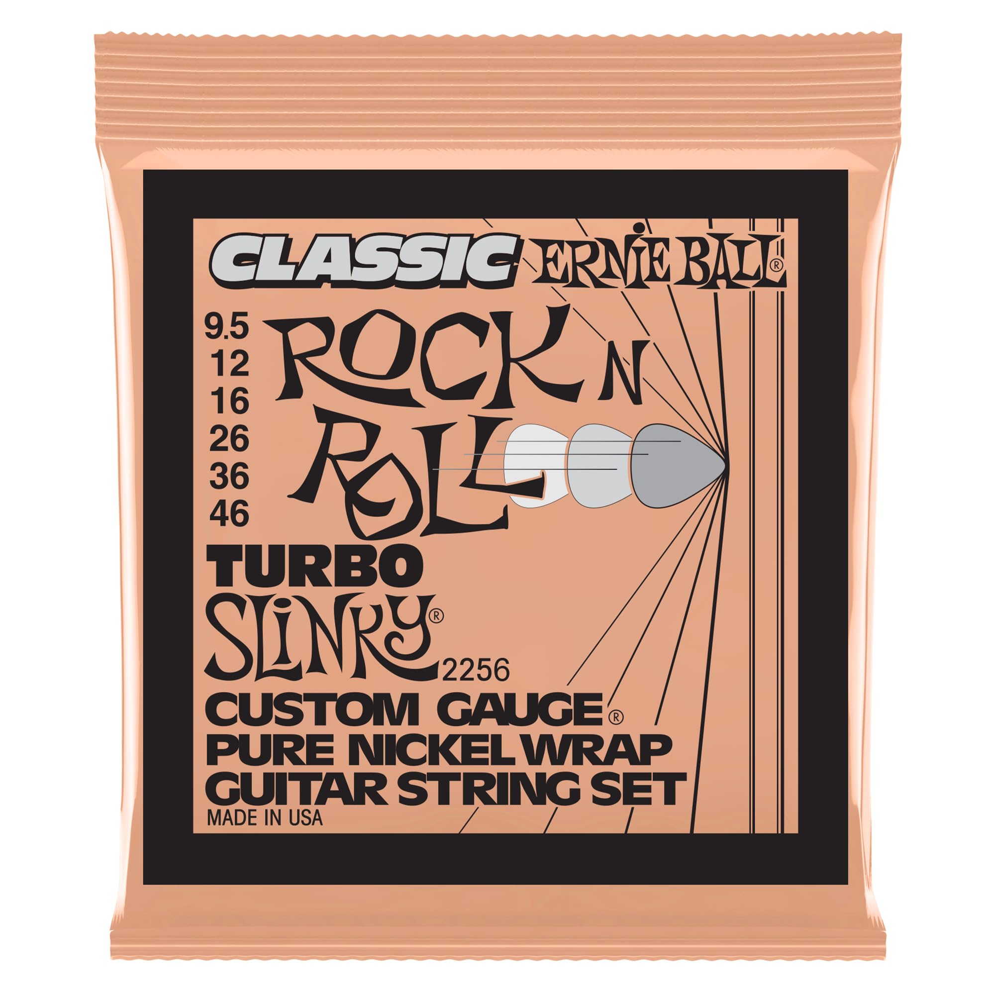 Ernie Ball Turbo Slinky Classic Rock n Roll Pure Nickel Wrap Electric Guitar Strings 9.5-46 Gauge (P02256)