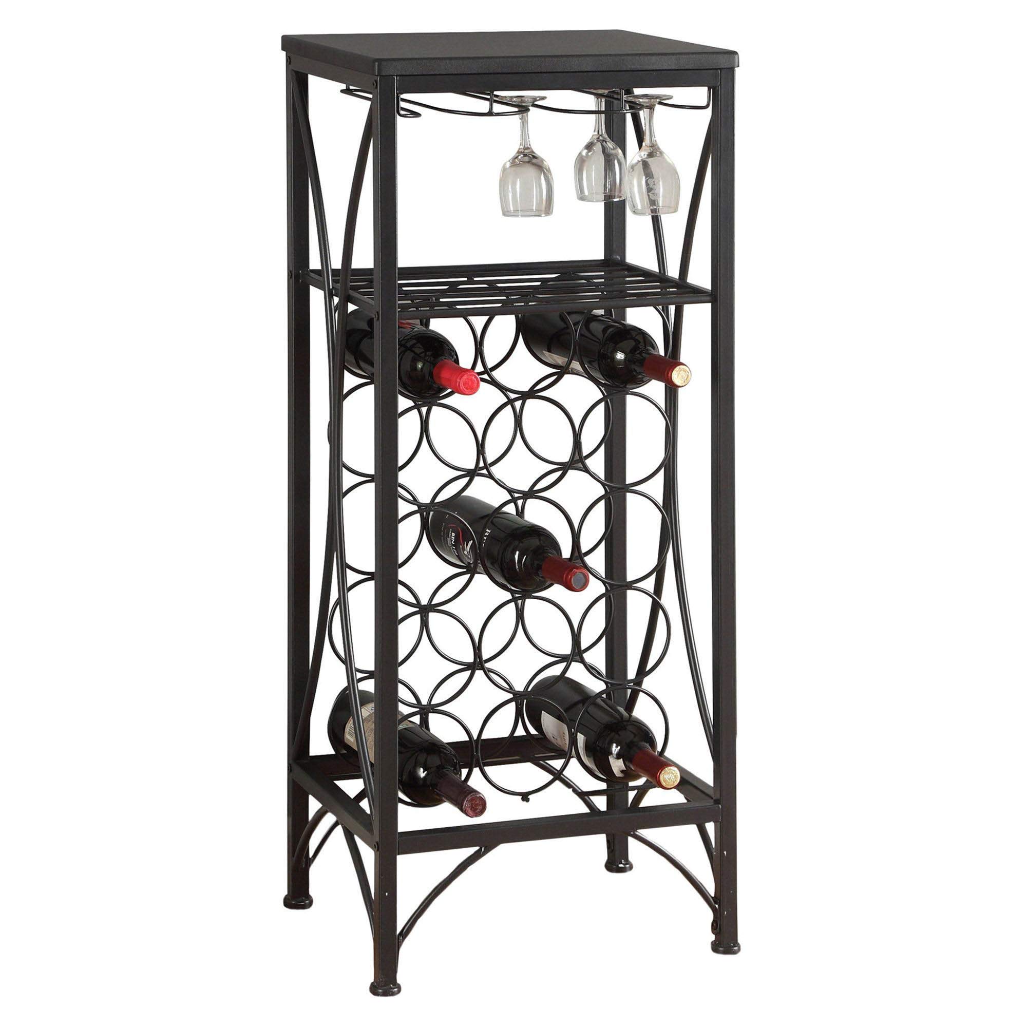 Monarch Specialties 3347 Home Bar, Wine Rack, Metal, Black, Transitional Bar-40 Bottle and Glass, 16.25
