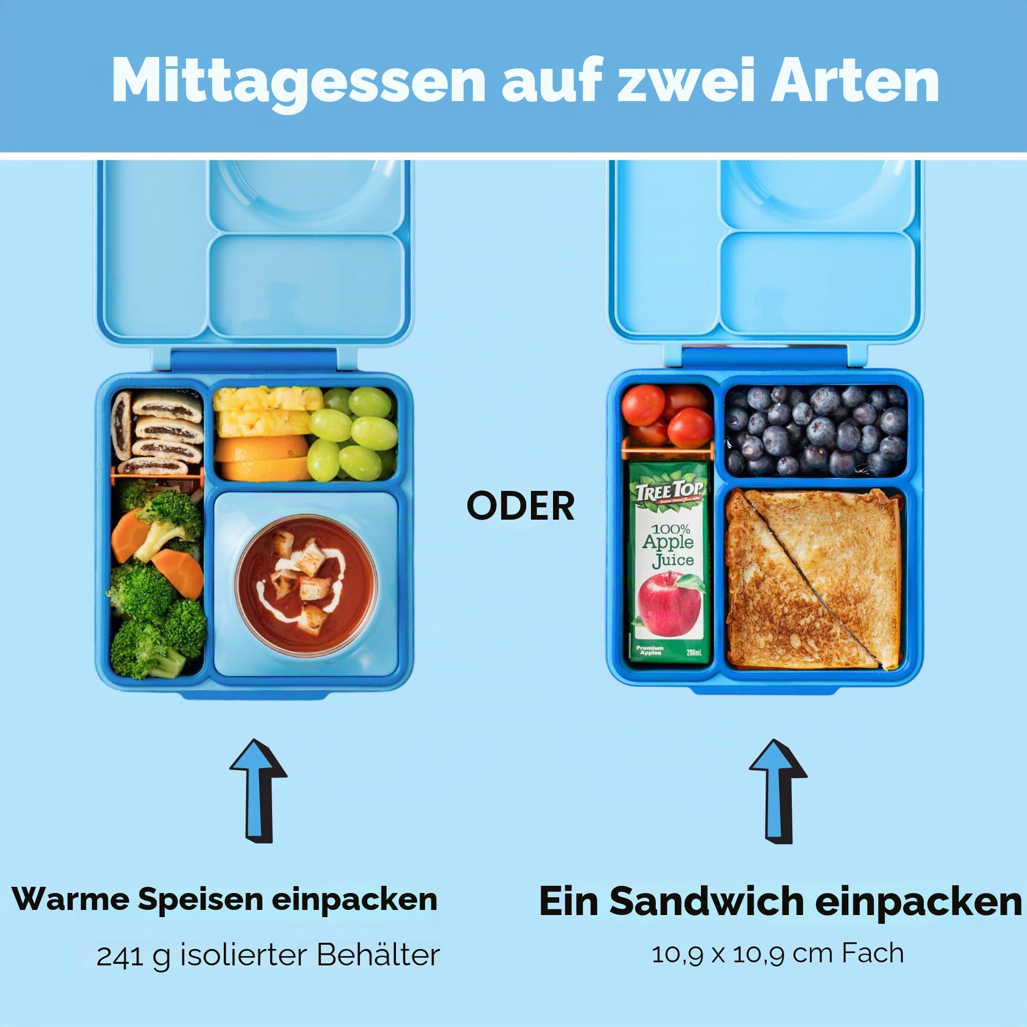 Omiebox Bento Butterbrotdose mit Thermosflasche für Kinder Himmelblau