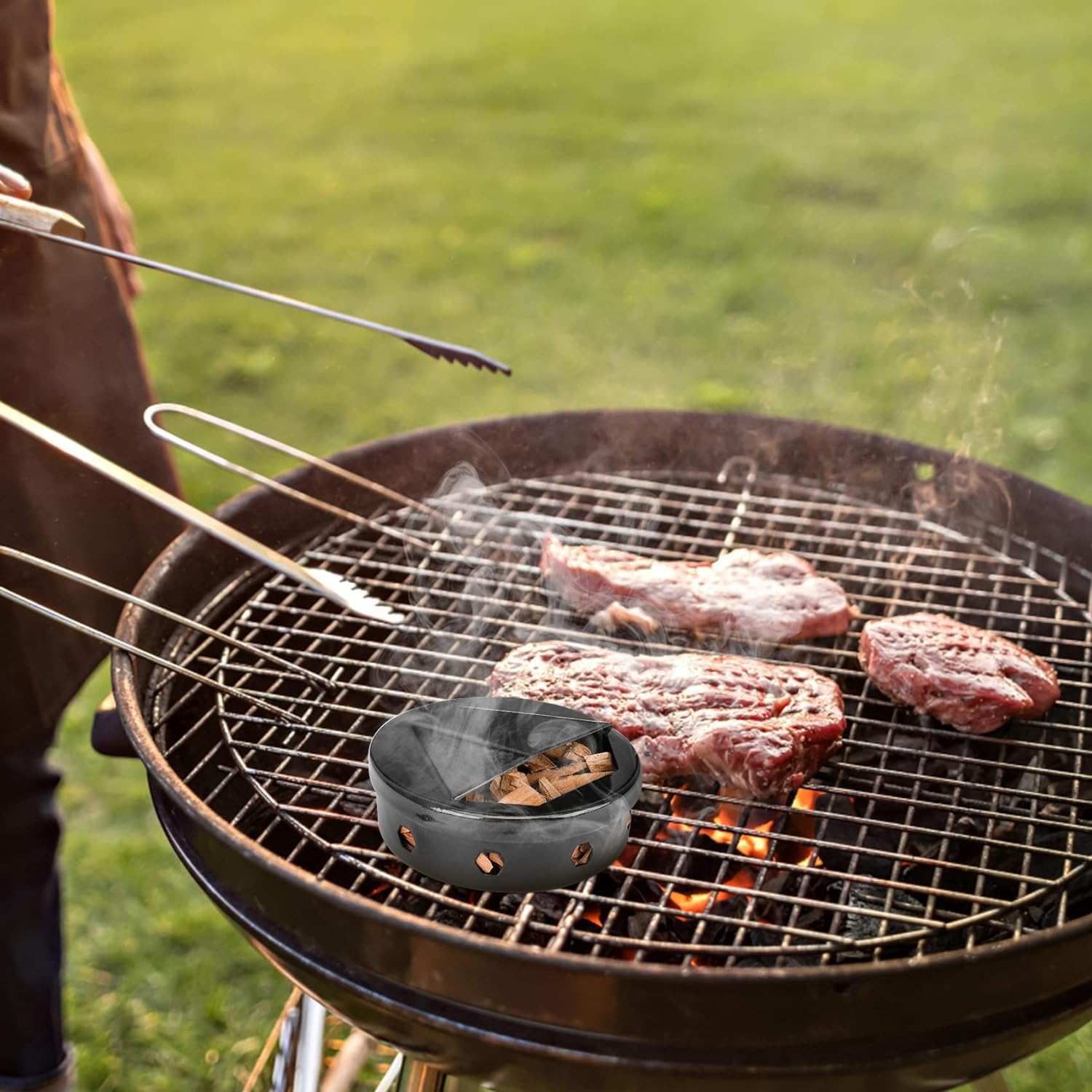 Onlyfire Mini Affumicatore BBQ, Smoker Box in Smalto di Pellet e Cippato di Legno, Nero, 2 Pezzi