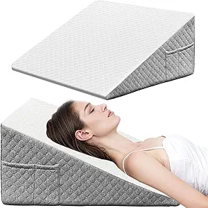 Wedge Pillow, 12 Inch Bed Wedge Pillow for Headboard, Pillow Wedge for Acid Reflux Relief, After Surgery, Sleeping,Back Pain Relief, Memory Foam Top, LightGrey