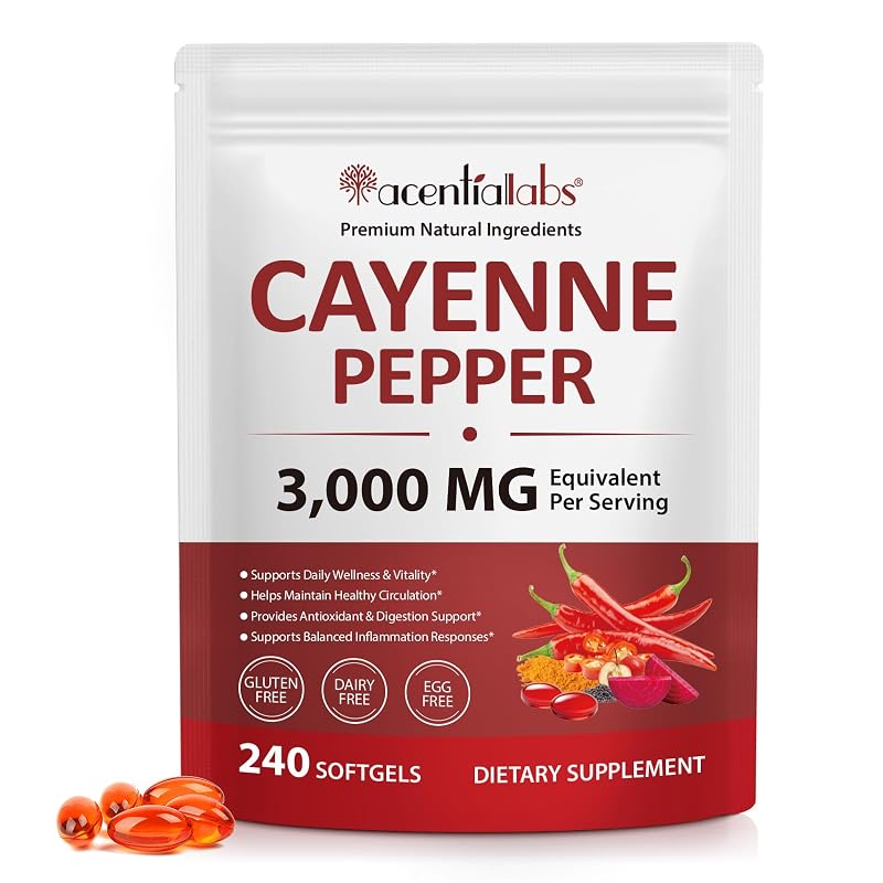 WOJBALMN Suplemento de Pimenta-Caiena e Extrato de Semente de Uva, 3000 mg por porção, 240 cápsulas softgel