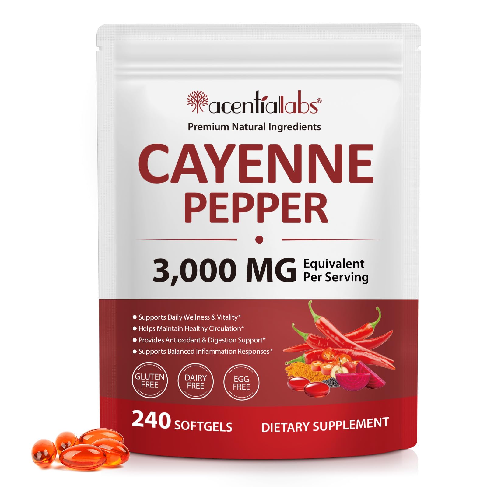 Cayenne Pepper Softgels Supplement, 12 in 1 Plant Formula Cayenne Pepper Supports Heart and Blood Vessel Health, with Vitamin E D3+K2 and Extracts of Grape Seed,, Beetroot and Others(240 Softgels)