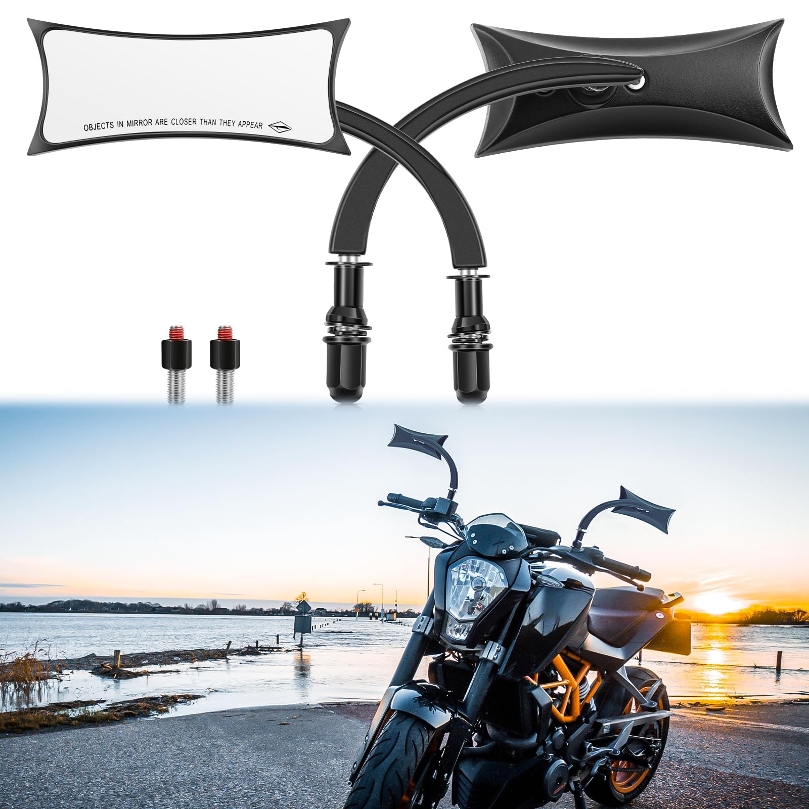 Specchietti Moto Nero, M10 Specchietto Retrovisore Moto Accessori Laterali Forma Irregolare Compatibile con Harley Sportster Custom Iron 883 Road King Street Softail ed Electra Glide