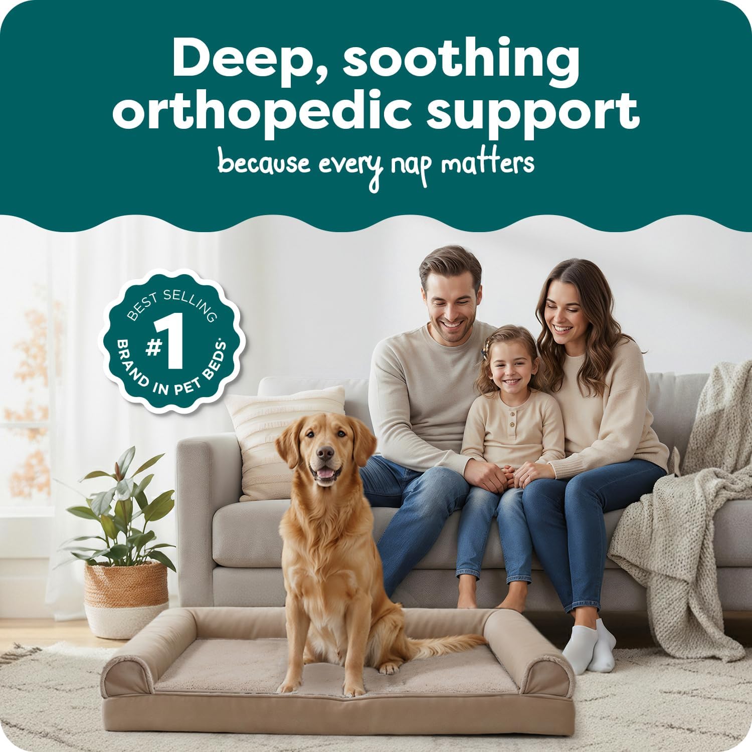 furhaven orthopedic dog bed for large dogs w/ removable bolsters & washable cover, for dogs up to 95 lbs - luxe faux fur & performance linen sofa - woodsmoke, jumbo/xl jumbo woodsmoke