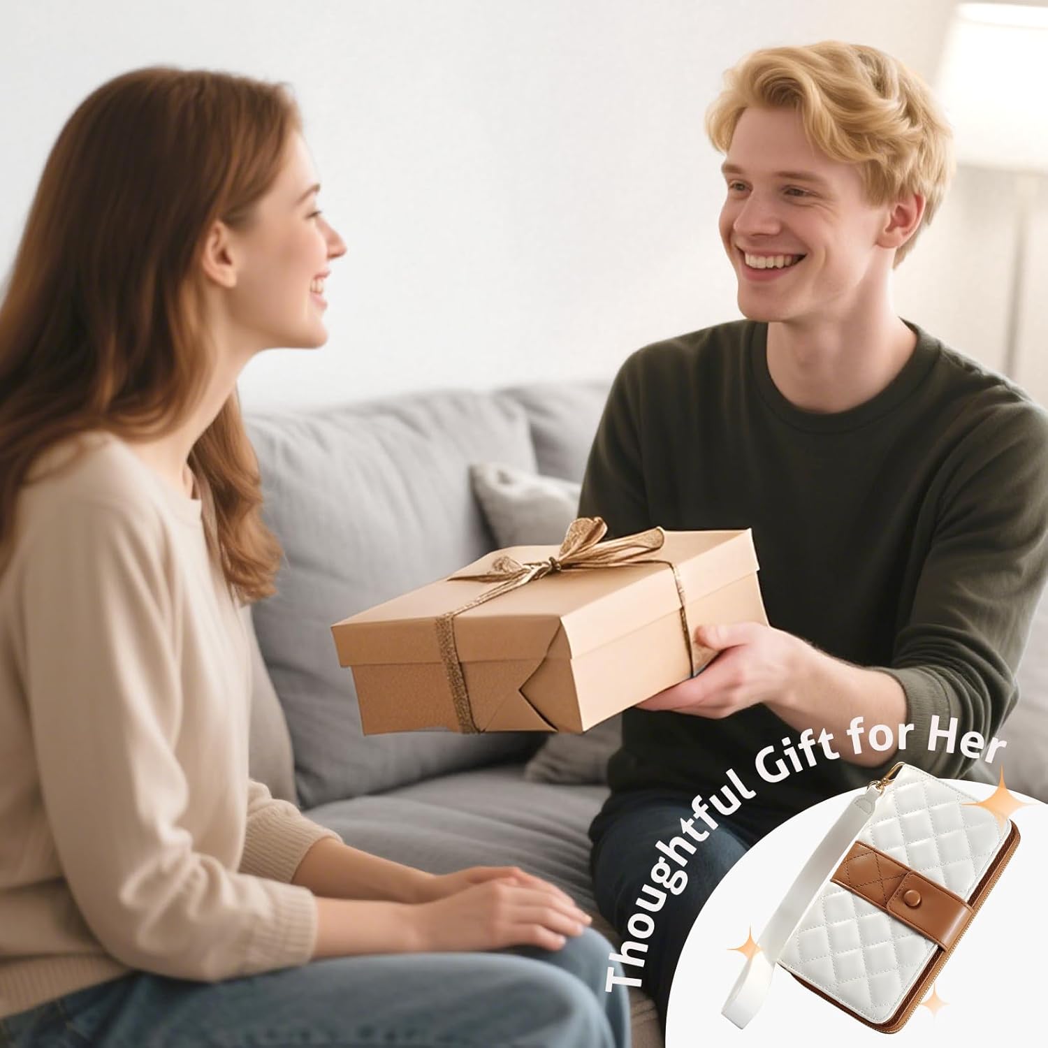 TiMOVO Leather Wallet for Women with RFID Blocking, Holds 12 Cards, Wrist Strap, Large Capacity Travel Purse, Beige + Brown - Image 4