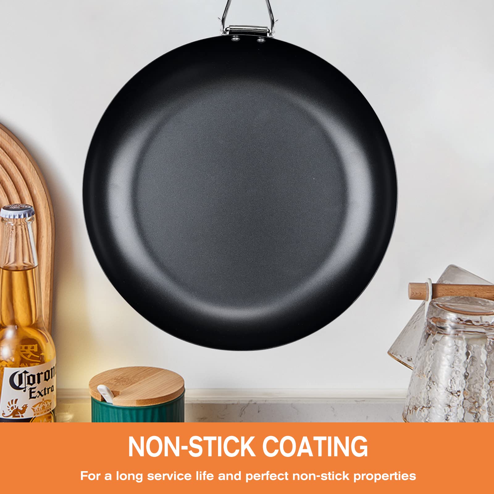 Wok portatile pieghevole da campeggio, padella in ferro da esterno con base piatta, padella antiaderente da 24 cm, padella per campeggio picnic escursionismo