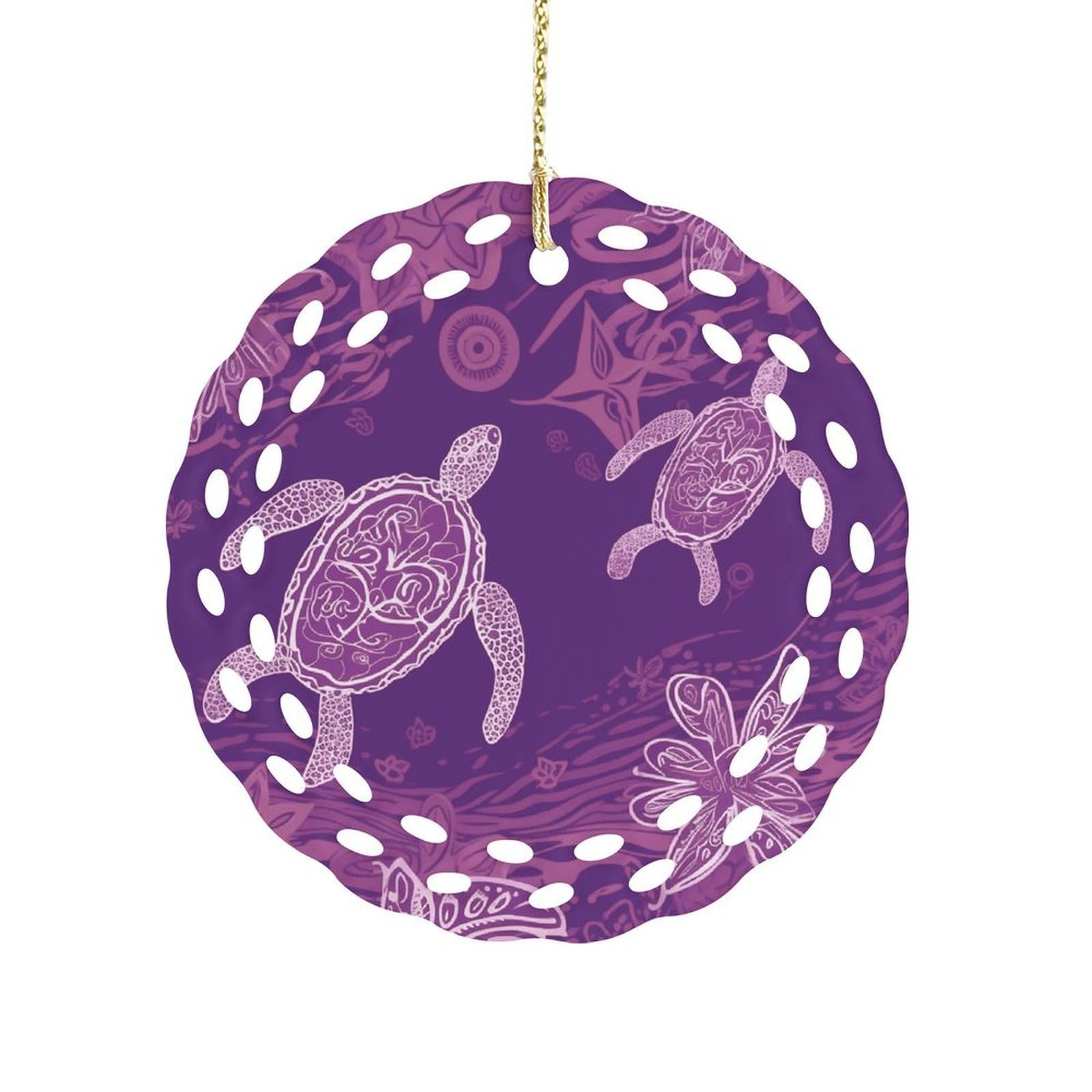Btcowzrv Style Hawaii With Purple Sea Turtle Ceramic Ornament,Round Ornaments With Hole Easy To Hang,Hanging Ornament For Wedding Party Home Window Garden Christmas Day Decor