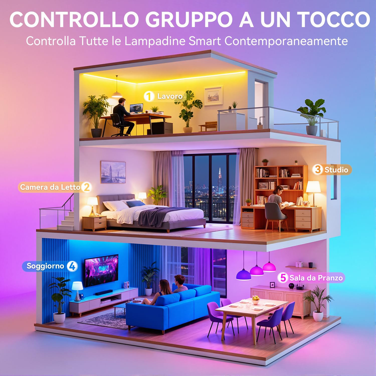 Auxmir Lampadina Alexa E27 Intelligente, Lampadine Smart LED Dimmerabile Multicolore RGB e 100+ Modalità, 10W 800 LM Compatibile con App, Alexa e Google Home, Controllo Remoto, 6 Pezzi