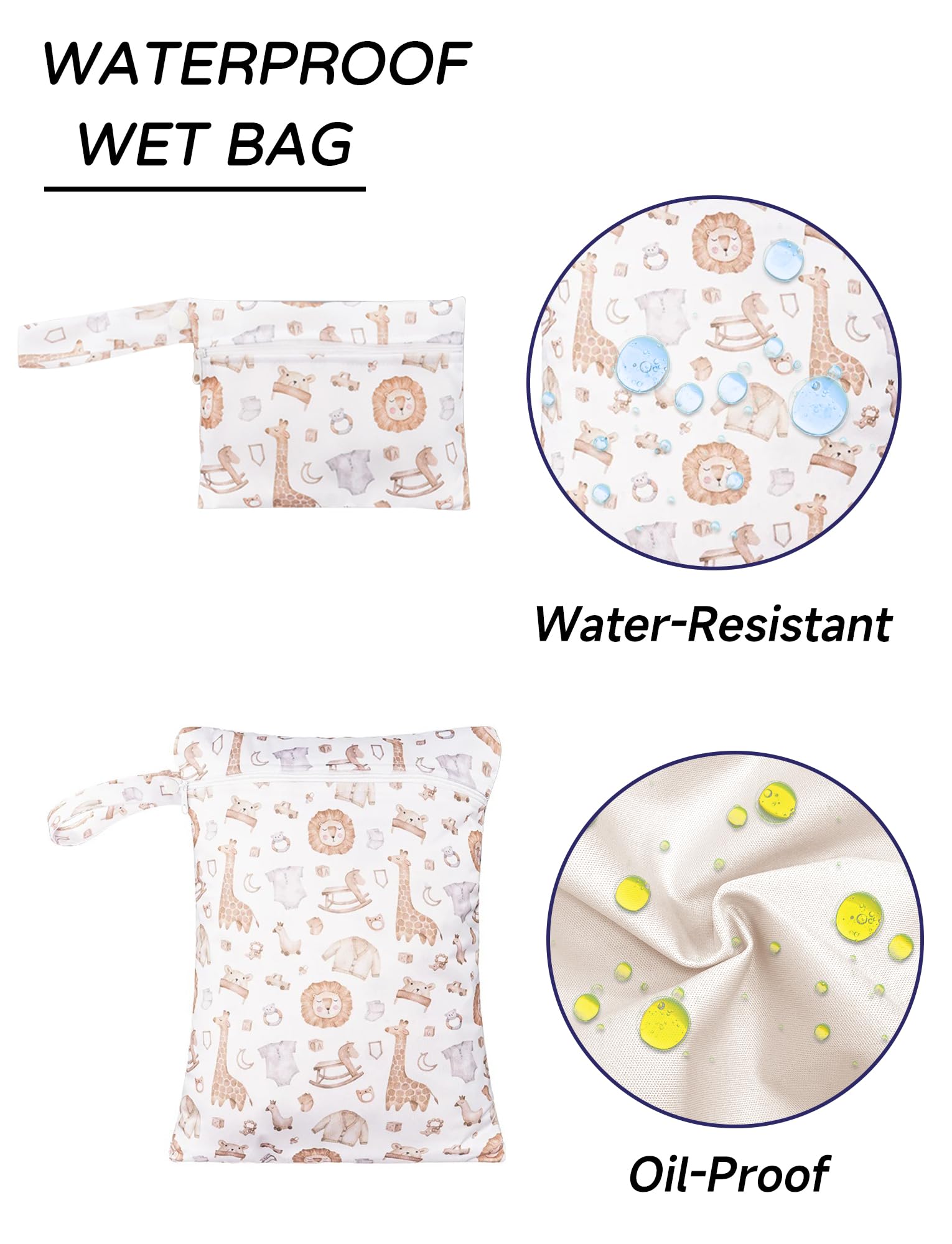 SEAUR 3 Pieces Wet Bag with Zip Wet Dry Bags Baby Wet Clothes Bag Swimming Wet Nappy Bag Waterproof Baby Washable Wet Bag White Giraffe - Image 3