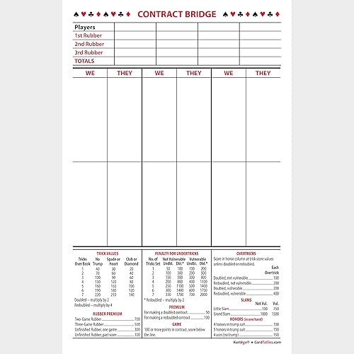 Almohadillas de puntuación Contract Bridge, tamaño grande (5 almohadillas, 50 hojas cada una) Enjoy The Original. Fabricado en los Estados Unidos.