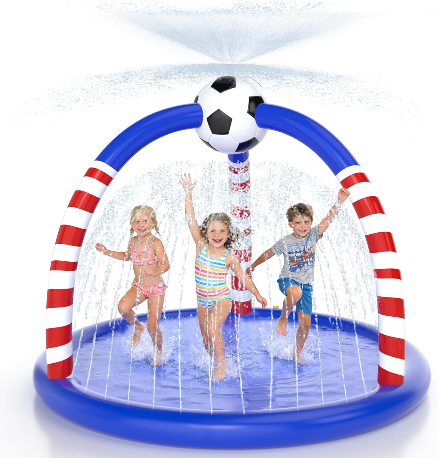 Sprinkler Splash Pad for Kids, 75" Extra Large Inflatable Water Play Mat, Dual Spray Zones, Overhead Fan Sprayer, Backyard Outdoor Summer Water Toy for Toddlers & Children