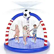 Splash Pad for Kids & Dogs, Large Outdoor Water Sprinkler Pad, Inflatable Water Play Mat with Soccer Sprinkler, Backyard Summer Water Toy for Toddlers Children Family Fun