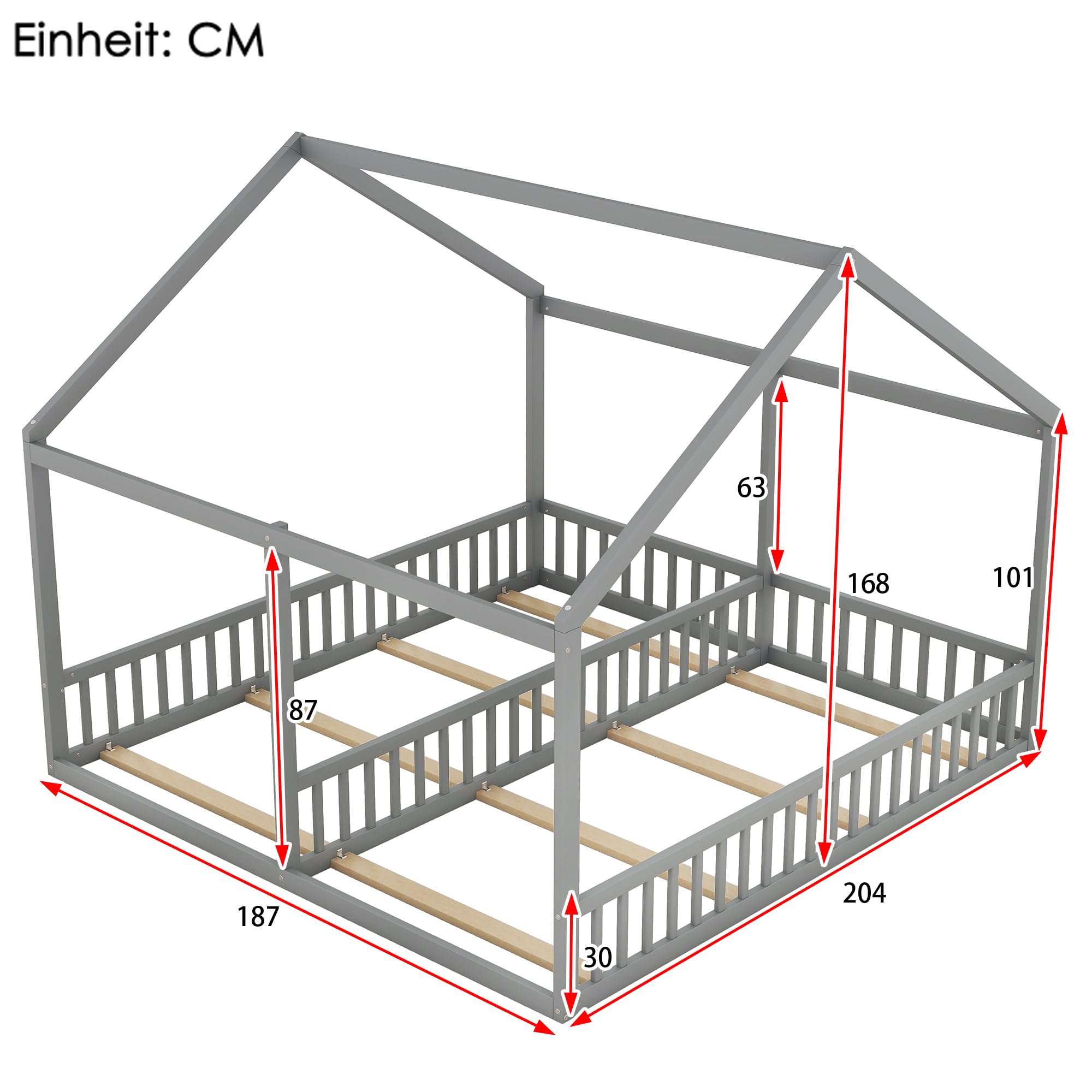 Dolamaní - Letto a soppalco, 180x200 cm, 2 letti per bambini con protezione anti-caduta, letti singoli 90x200 cm 2-in-1, letto per bambini in legno per fratelli e sorelle, letto per bambini a terra