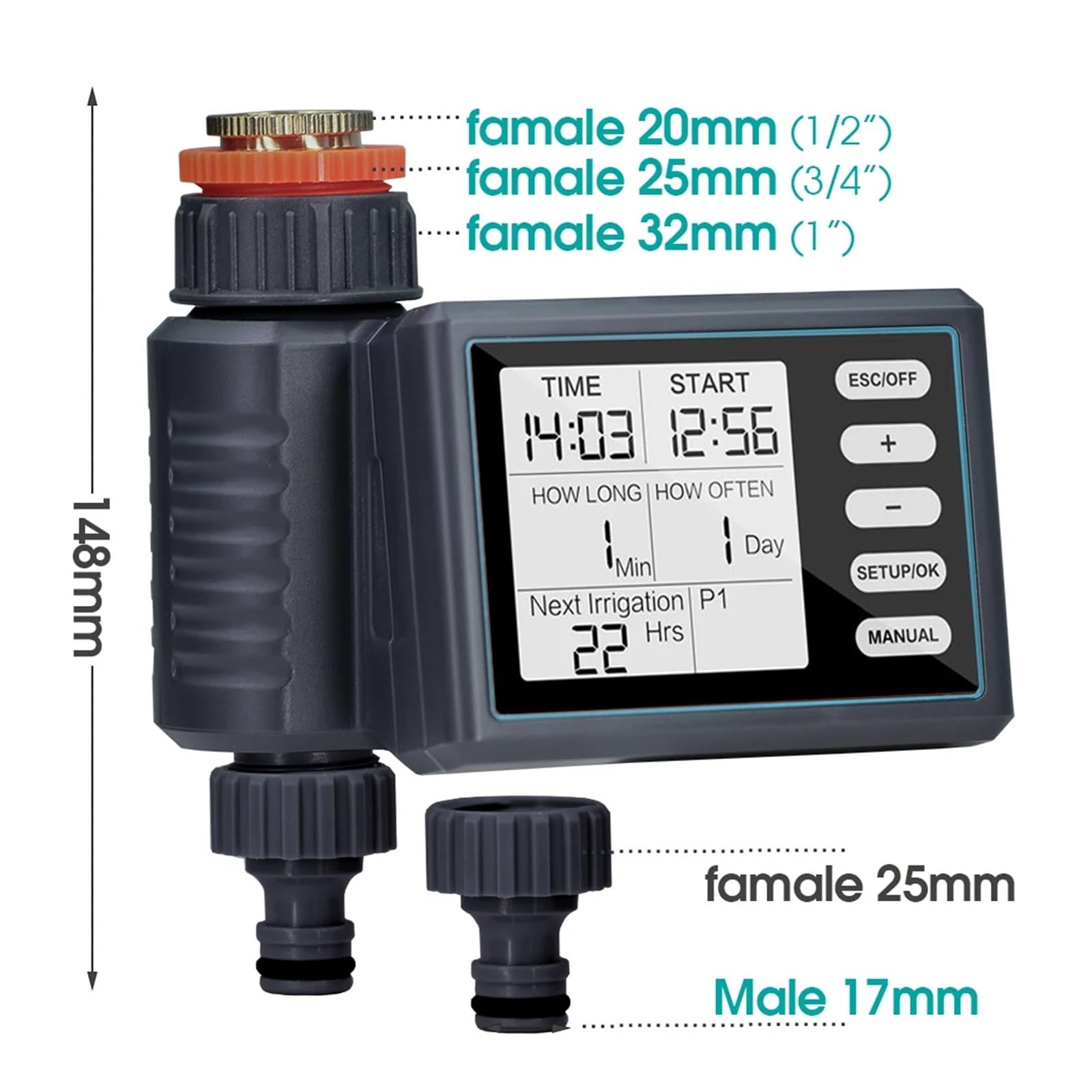Timer for irrigazione Automatico da Giardino con Display a Grande Schermo, Controller for irrigatori programmabili LCD for Sistema di irrigazione con Rubinetto Flessibile(H x Timer)