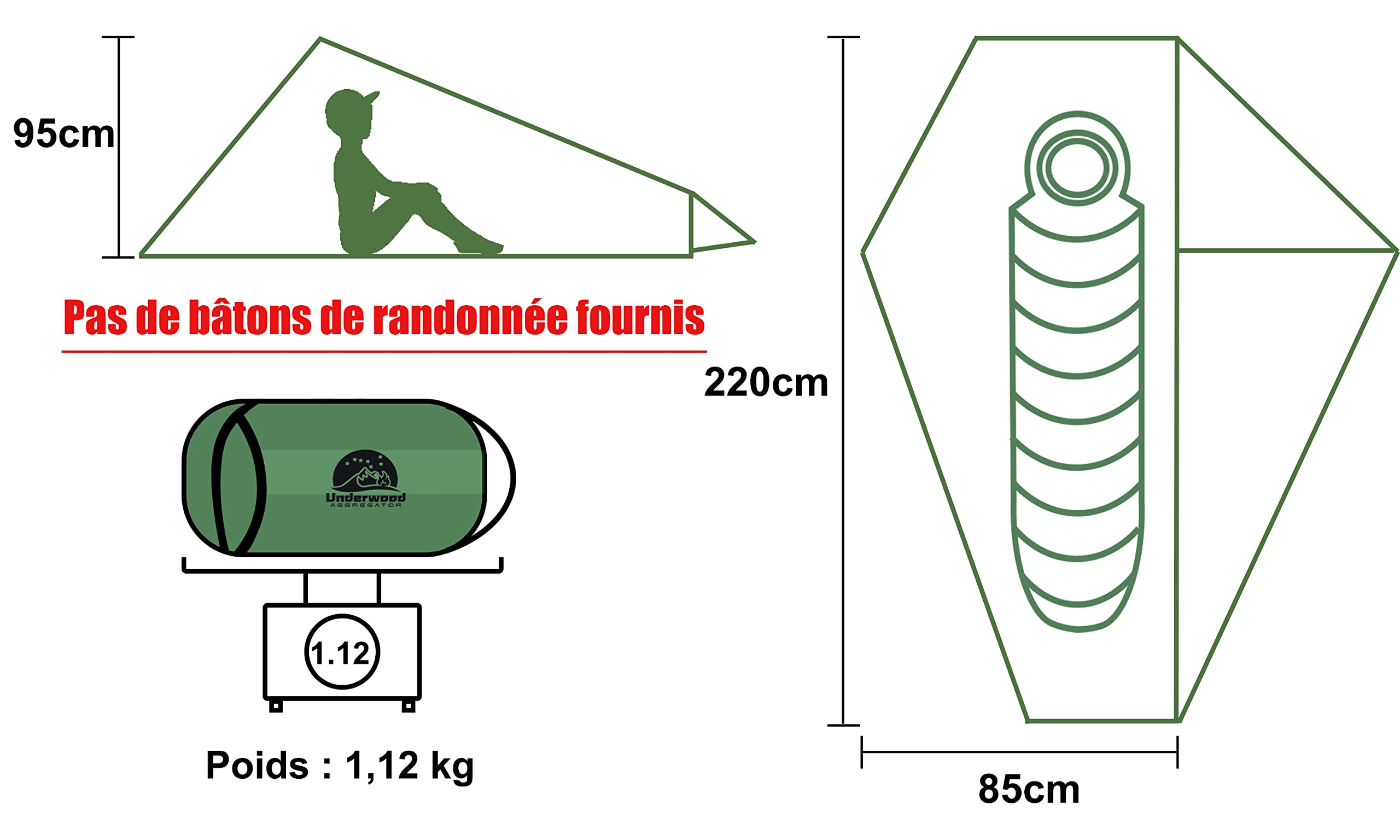 Tente de Camping Ultralégère pour 1 Personne - Tente de Trekking Imperméable et Compacte pour Vélo et Moto (Pas de Bâtons de Randonnée)