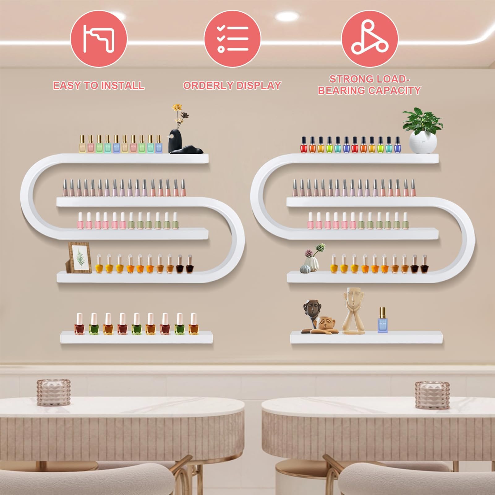 Organizador de esmaltes de uñas de Metal para Montaje en Pared, Paquete de 2, Caja expositora de cosméticos Americana, Estante Expositor de pintalabios y perfumes, Organizador de Botellas de