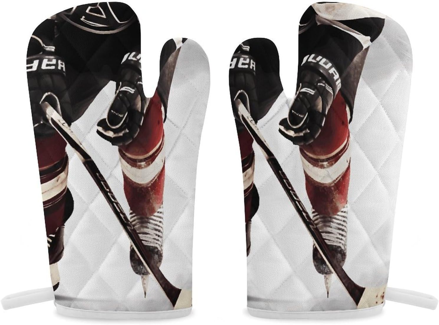 2 Pcs Oven Mitts Heat Resistant Kitchen Gloves Soft Safety Ice Hockey Pattern Oven Glove for Microwave, Barbecue
