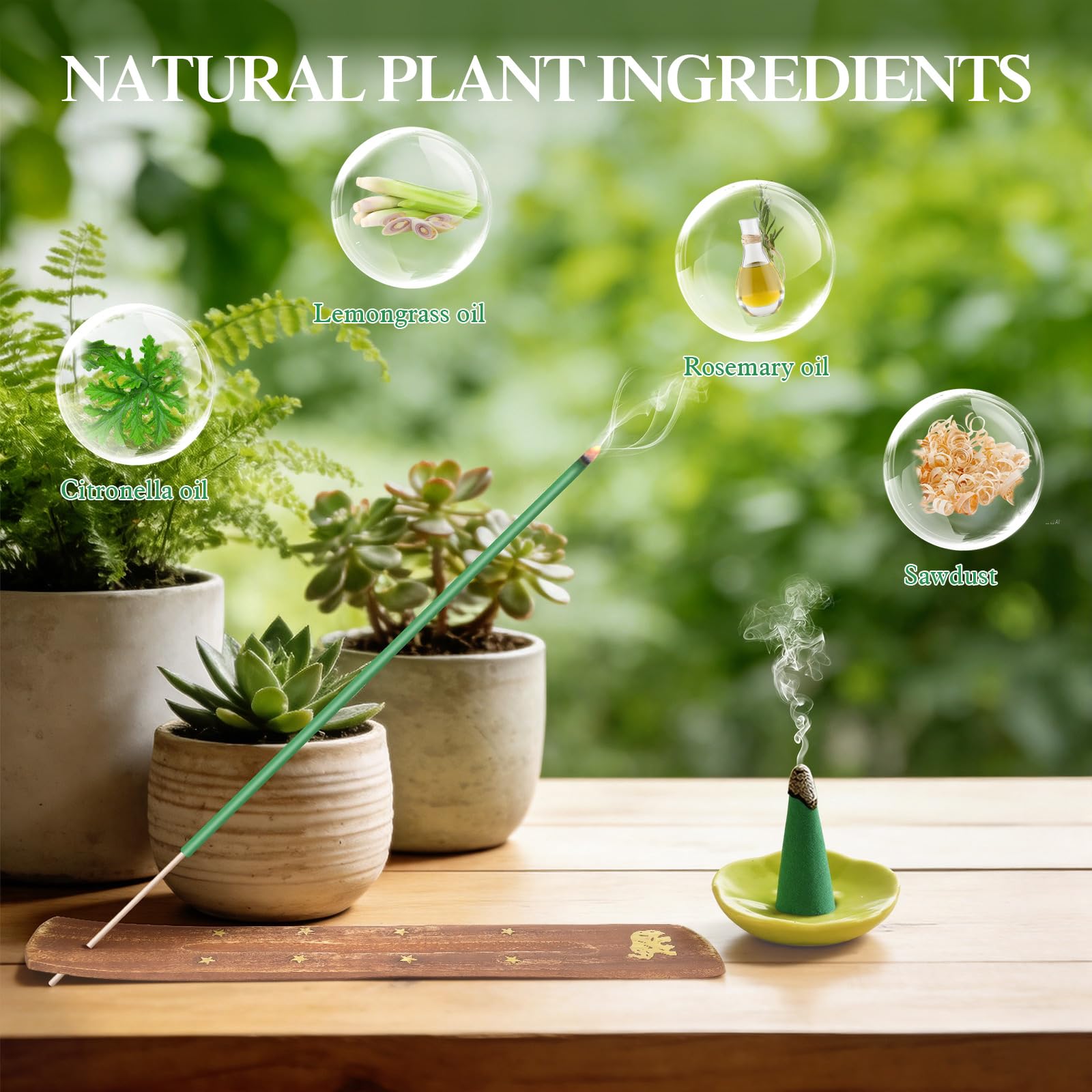 Pack de 120 Bâtonnets d'Encens à la Citronnelle + 30 Cônes avec 2 Porte-encens – Naturel pour Terrasse, Jardin