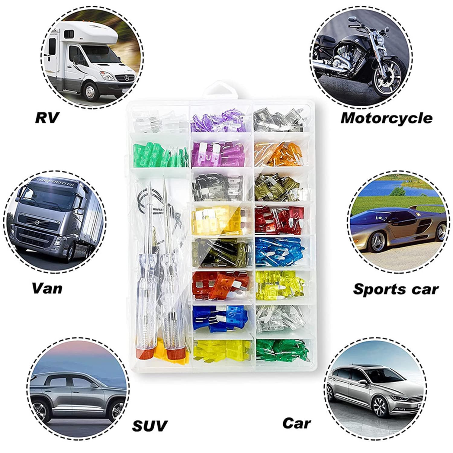 Kit assortito di micro fusibili per auto con tester, fusibili per auto, 306 pezzi