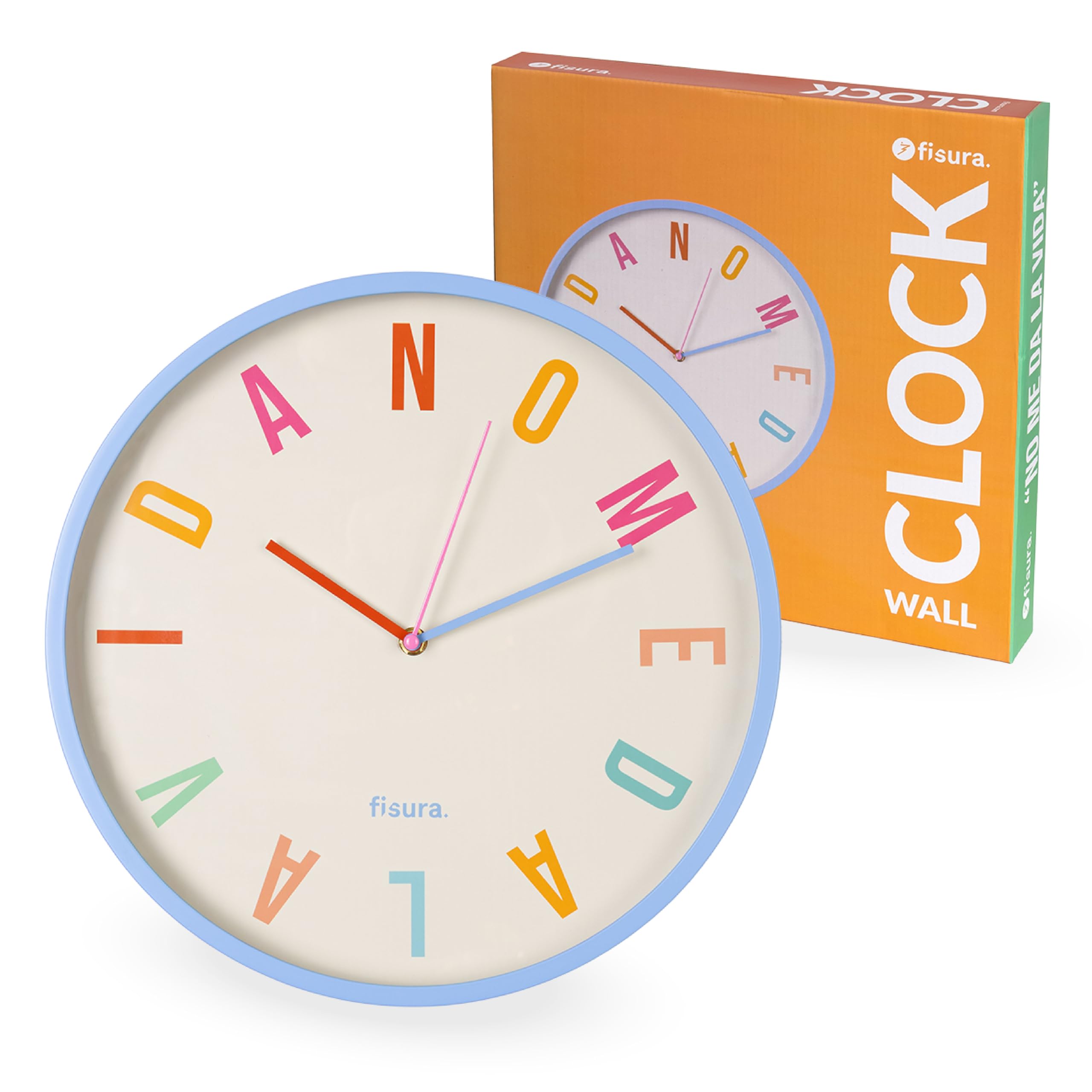 Fisura – Original Wall Clock No Me Da La Vida Silent Wall Clocks for Living Room, Kitchen, Office, Bedroom. Modern Design in Blue, 13.8 inches. Requires 1 AA Battery (Not Included)
