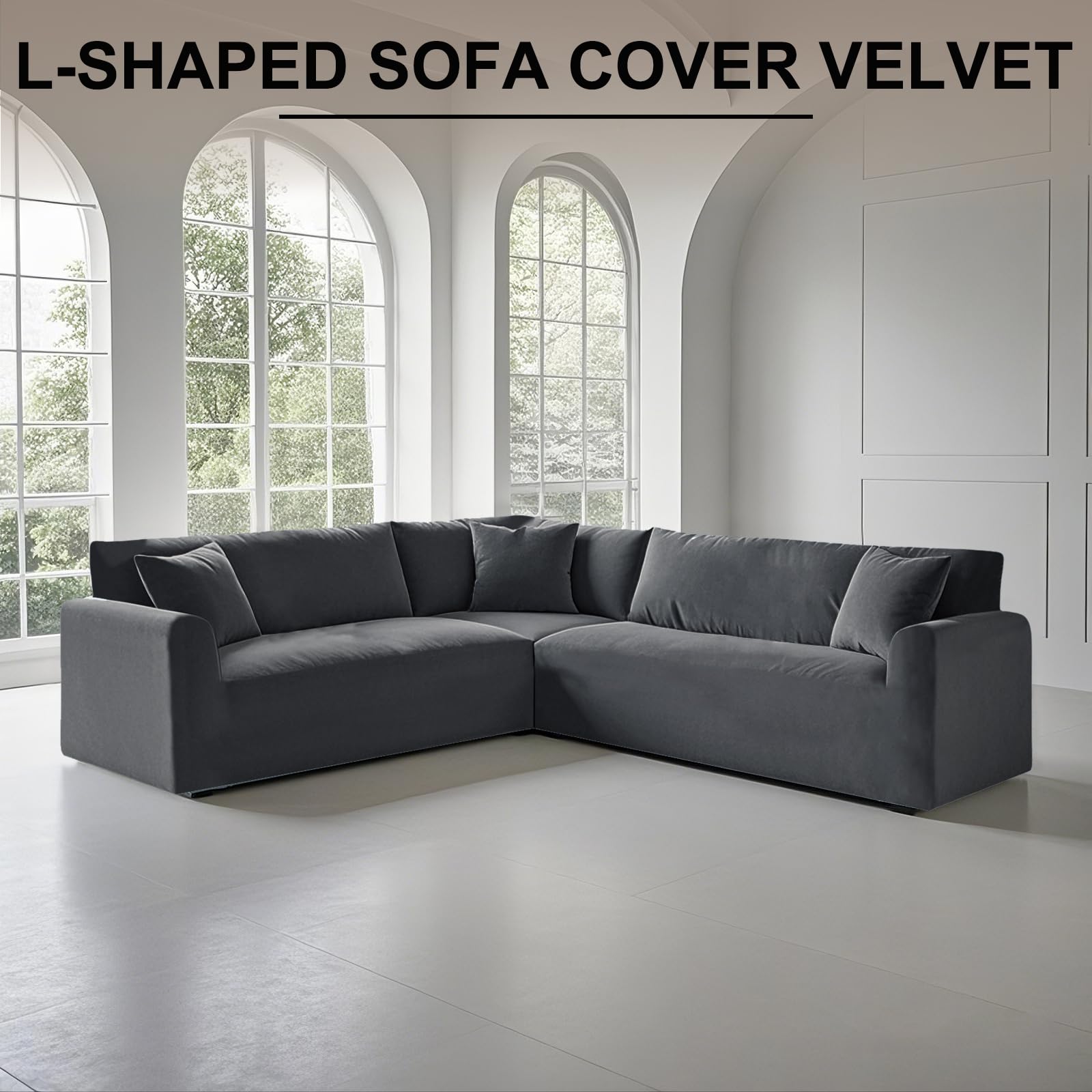 Ecksofa üBerzug Stretch Samt Sofabezug L Form 1/5/6/7 Sitzer Sofa üBerzug Anti-Rutsch Waschbar Elastischer Sofahusse FüR Wohnzimmer (Grau,6 Seat-3C2 3 PCS)