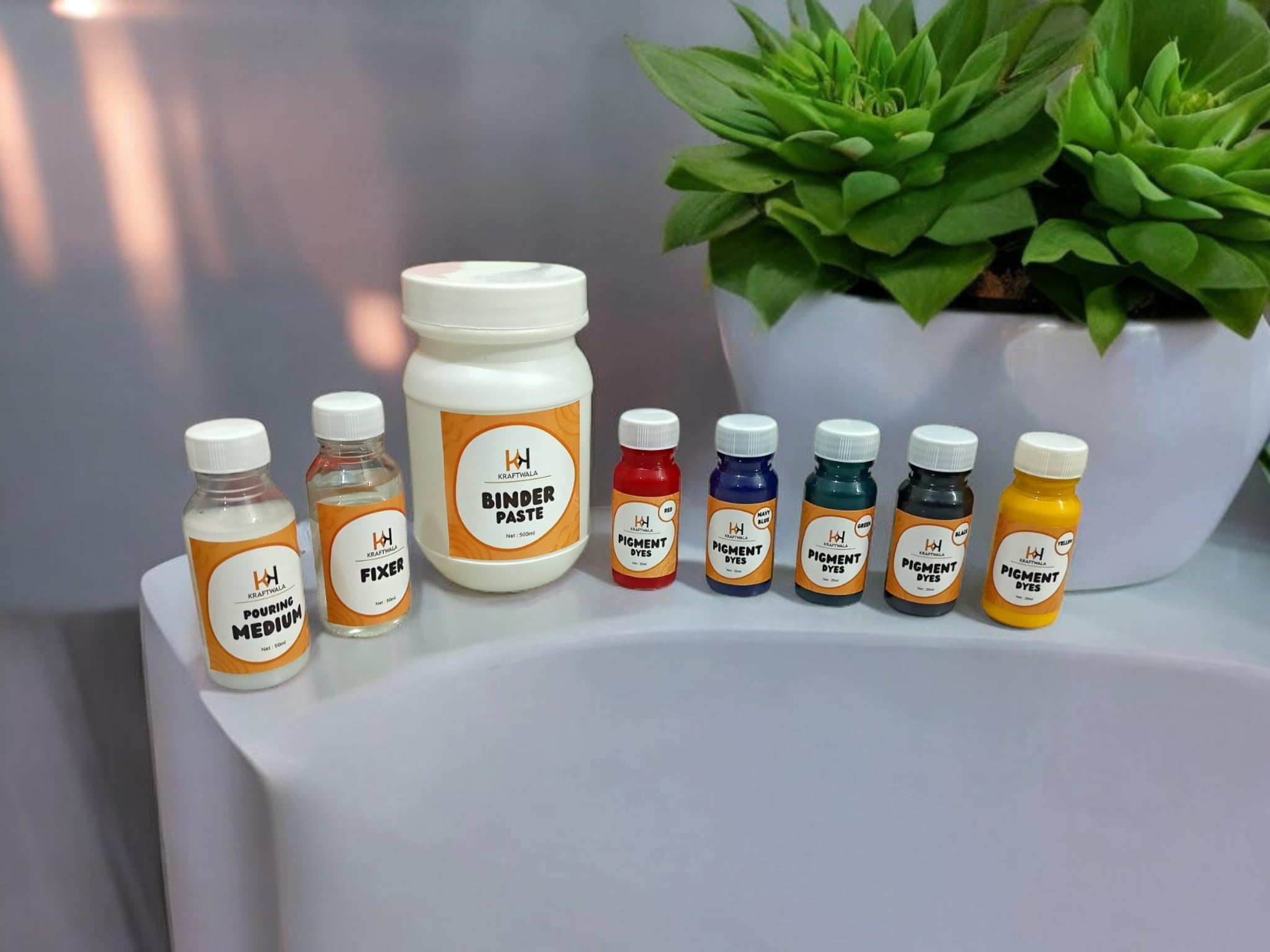 Block Printing Kit With 5 Shades Pigment Dyes Each 25 Ml, Binder Paste 500 Ml, Fixer 50Ml & Medium 50 Ml, Assorted