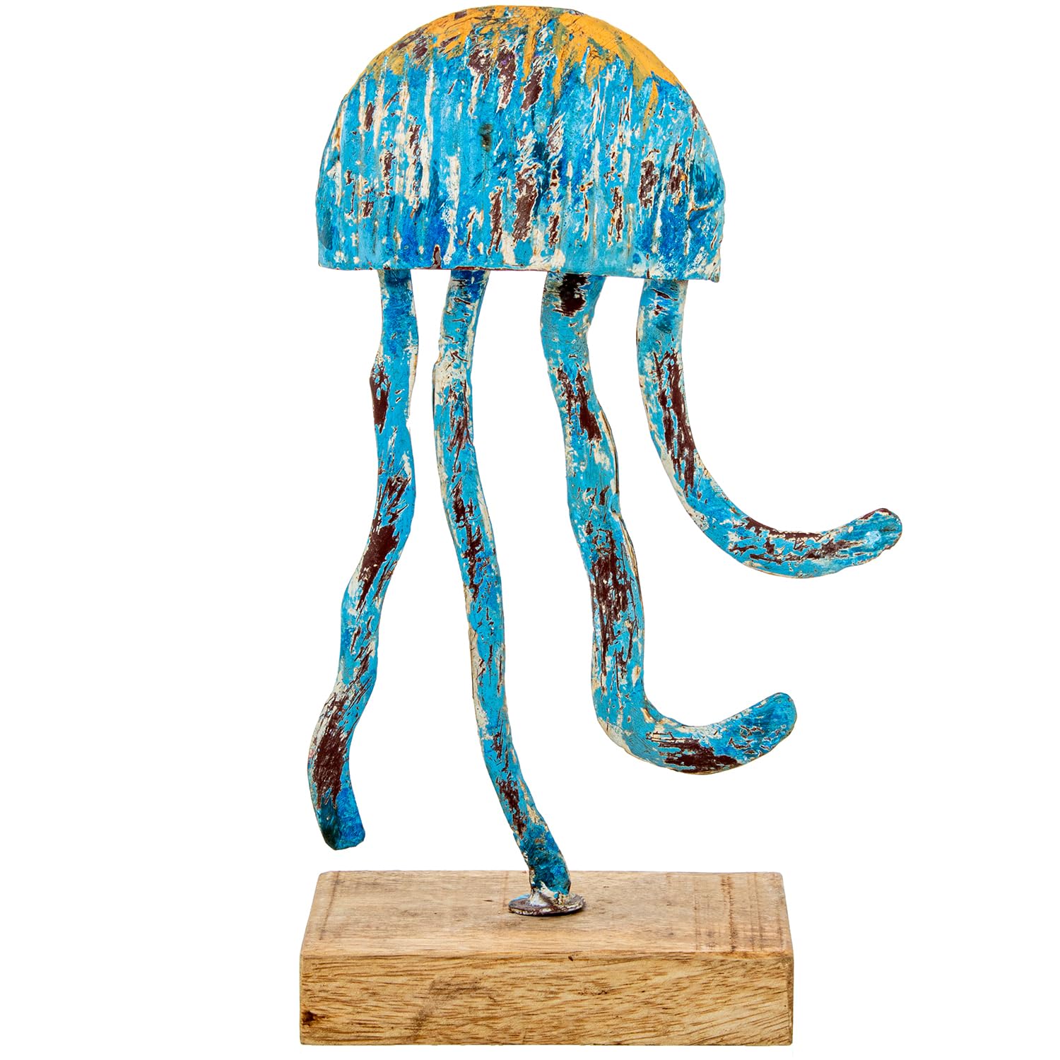 Méduse en fer forgé déco chic moderne sur socle bois 32cm
