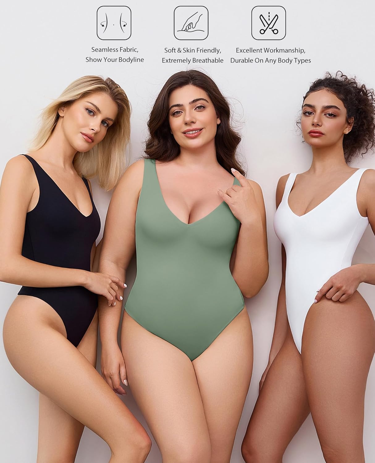 Avidlove Women's Sexy Plunge Deep V Neck Bodysuit Double Lined Sleeveless Thong Body Suit Leotard for Going Out Tank - Image 4