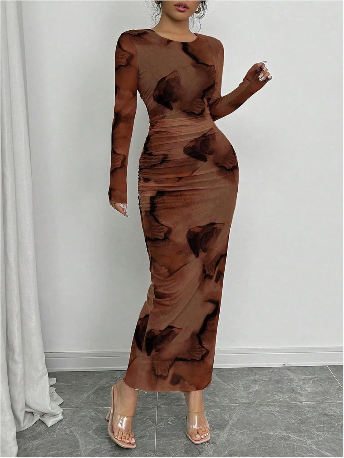 Milumia Women's Mesh Long Sleeve Bodycon Maxi Dress Spring Wedding Guest Party Long Dresses - Image 2