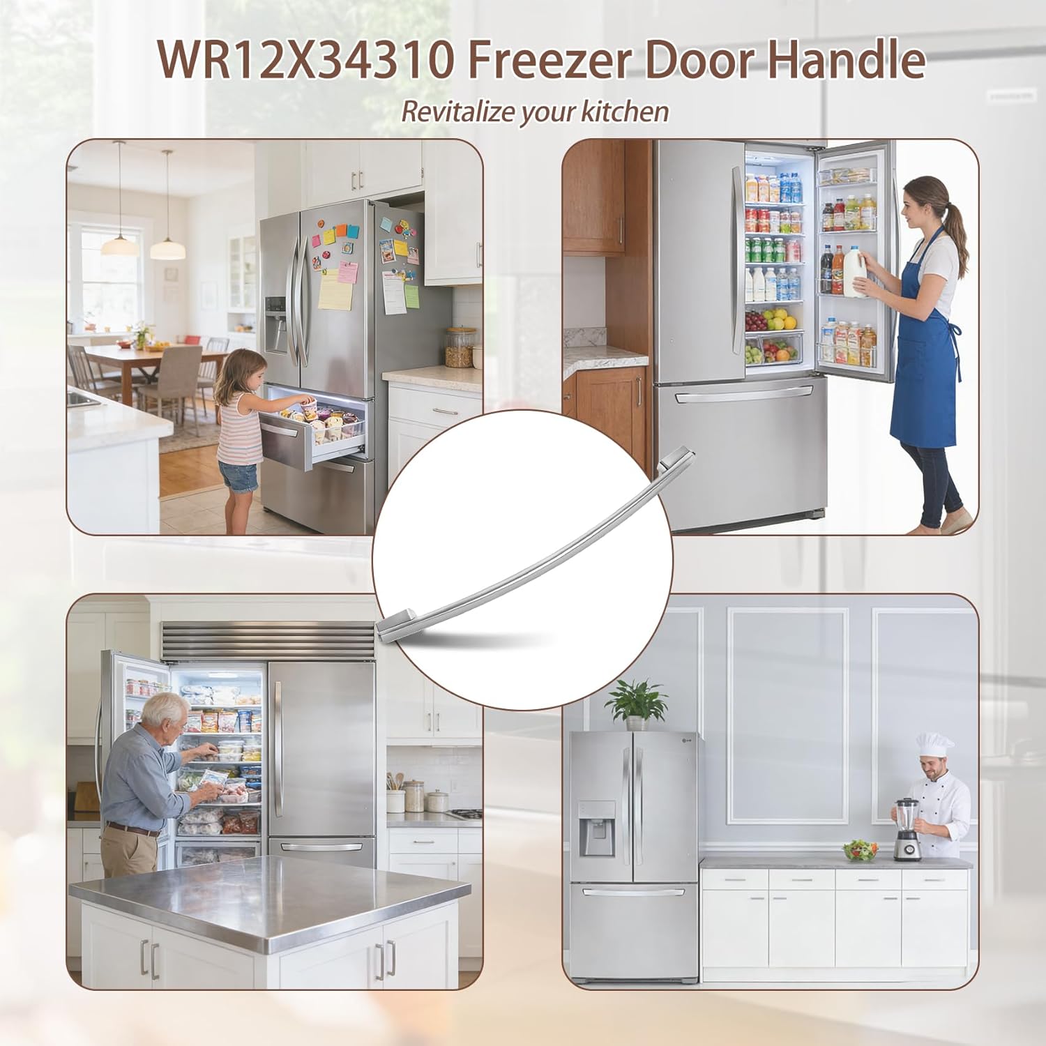 𝙐𝙥𝙜𝙧𝙖𝙙𝙚 WR12X34310 Refrigerator Door Handle, Stainless Steel Freezer Door Handle, Fits for GE GFE24JSKNFSS GWE19JMLKFES GNE25JSKCFSS GDE25ESKNRSS & GNE25JSKAFSS, Models PS16220203