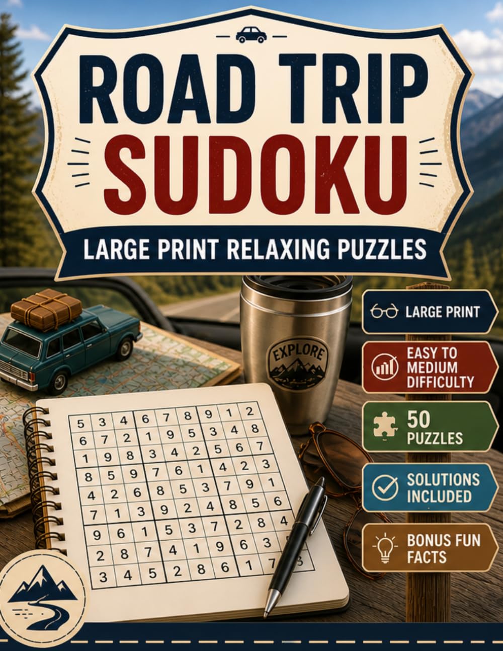 Road Trip Sudoku: Large print road trip-themed sudoku with a scenic getaway feel | Road Trip Sudoku Edition (Travel Escape Sudoku Series)