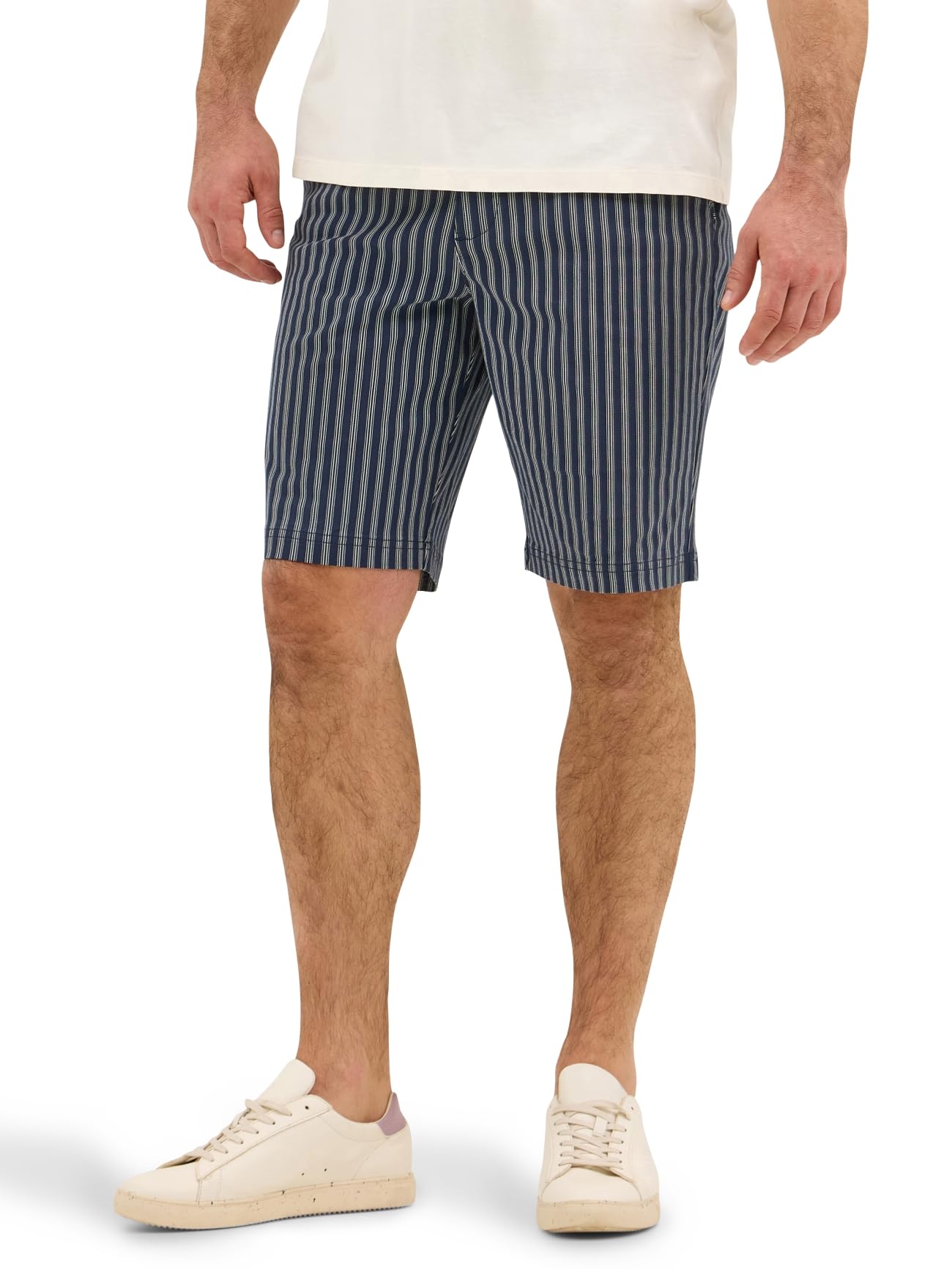 Lee Men's Extreme Motion Flat Front Short, Mood Indigo Stripe, 38