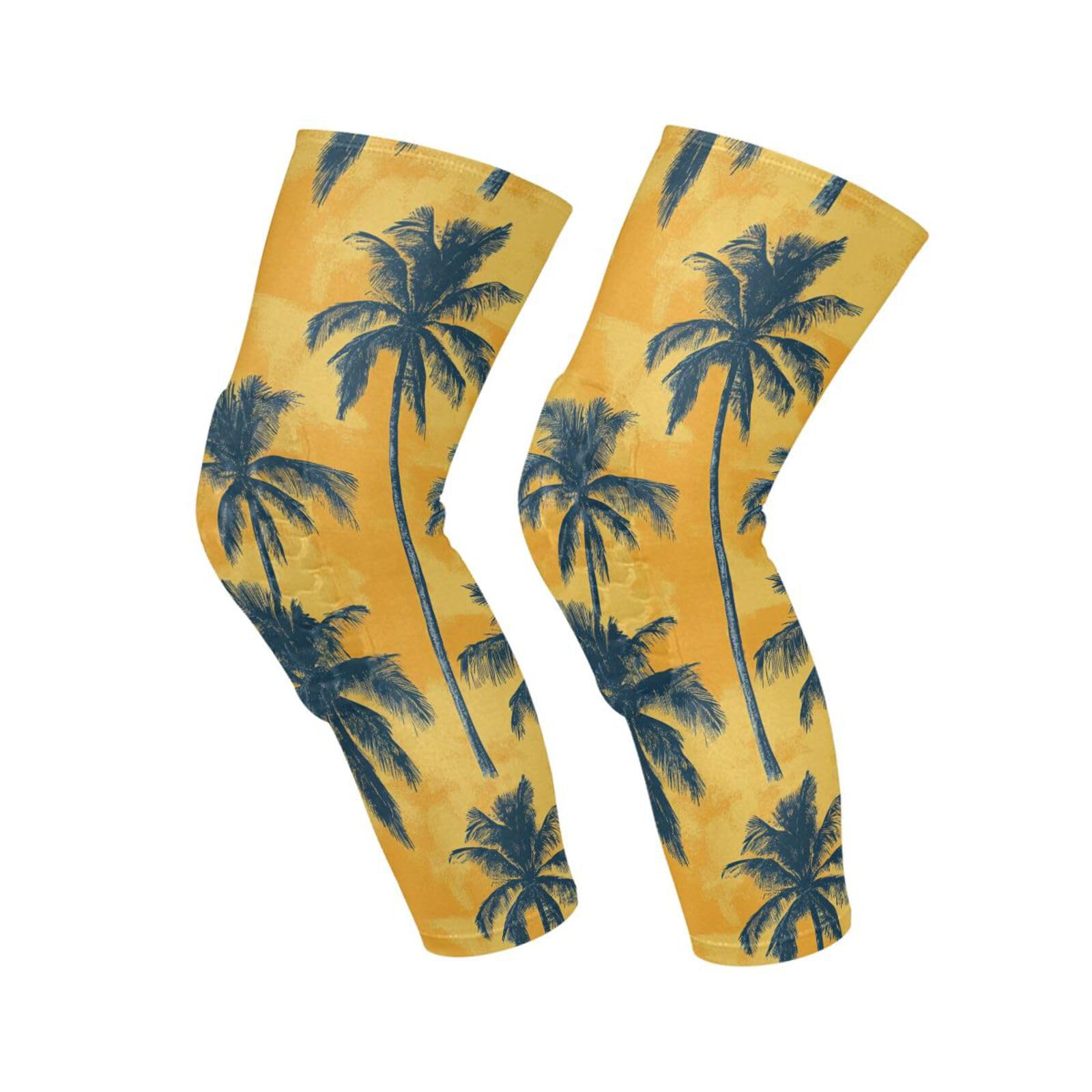 JUNZAN Yellow Tropical Vintage Basketball Knee Pads for Youth Kids Wrestling Knee Pads with Sleeves Sport Kneepads for Volleyball Football