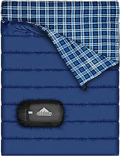 Cotton Flannel Double Sleeping Bag for Camping, Backpacking, Or Hiking. Queen Size 2 Person Waterproof Sleeping Bag for Adults Or Teens. Truck, Tent, Or Sleeping Pad, Lightweight（Pillows NOT Include）
