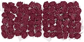 Artificial Rose Flower Heads, Dark Red Mini Faux Flowers 0.8 Inch-1 Inch for DIY Craft Wedding and Party Decoration Pack of 72