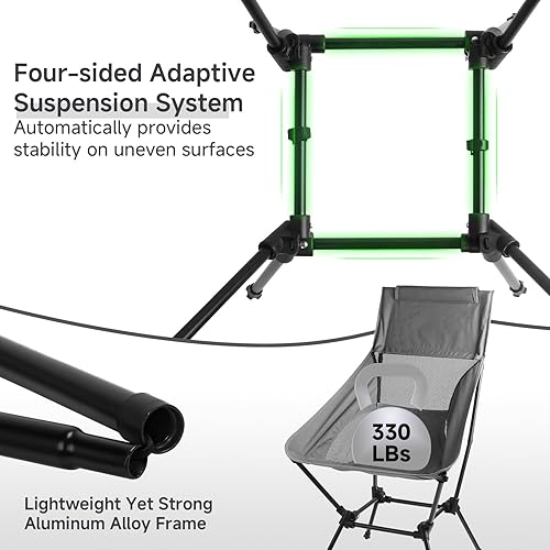 Miniatura 4 de Silla de camping portátil con respaldo alto, mejorada 2025, marco de aleación de aluminio, resistente al óxido y al agua, altura ajustable, malla