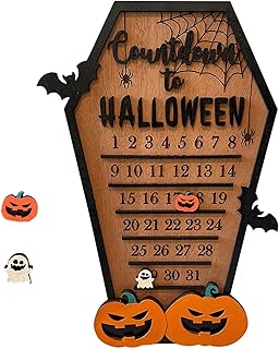 Countdown Halloween Coffin Calendar, Halloween Advent Calendar Countdown DIY Coffin Calendar Moving Wooden Block, House Shaped Advent Calendar
