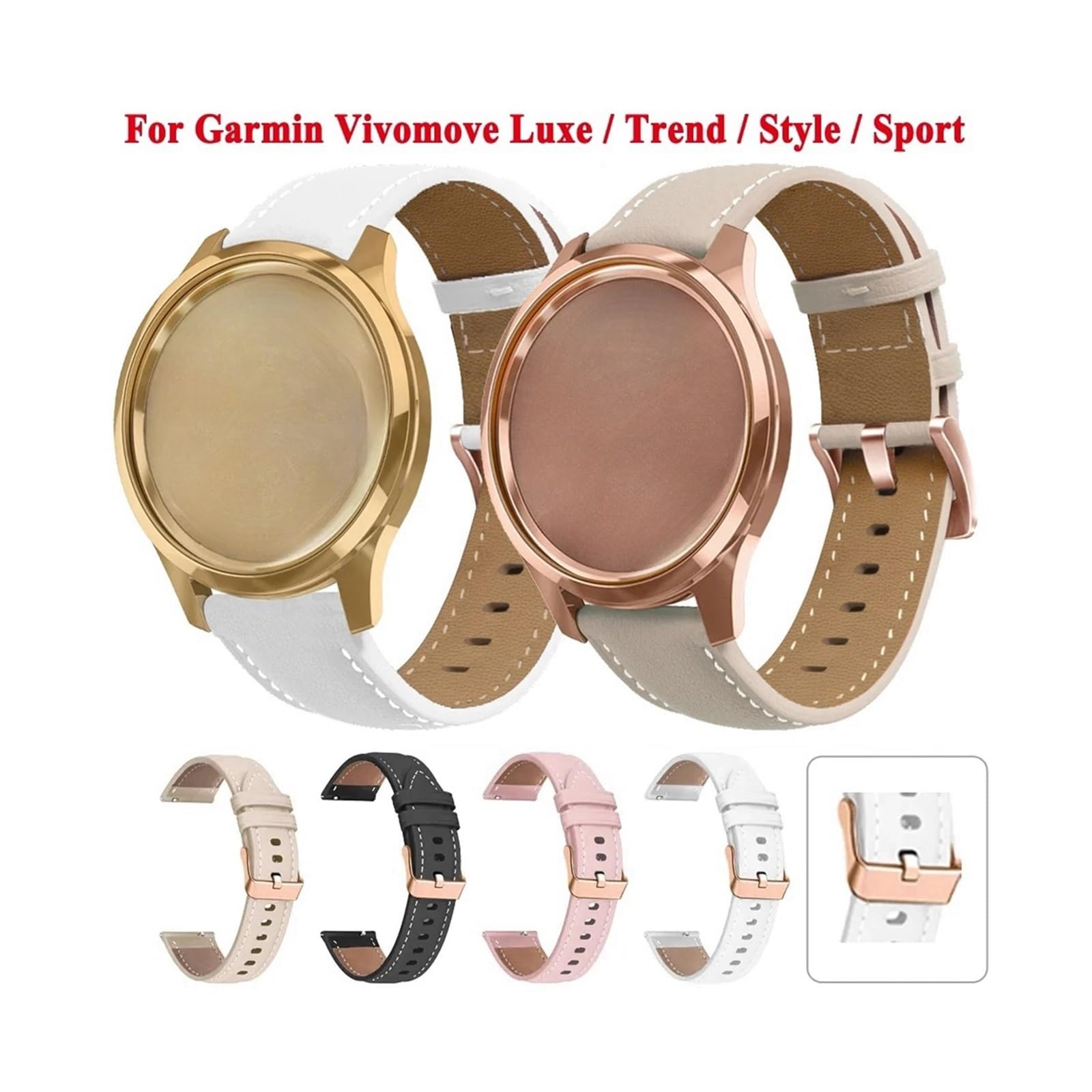 WUURAA 20mm Leather Strap For Garmin Vivomove Luxe/Trend/Style/Sport/HR/Vivomove 3 Band Bracelet For Venu SQ 2 Music Watchband(Color:Apricot,Size:20mm Vivomove Trend)