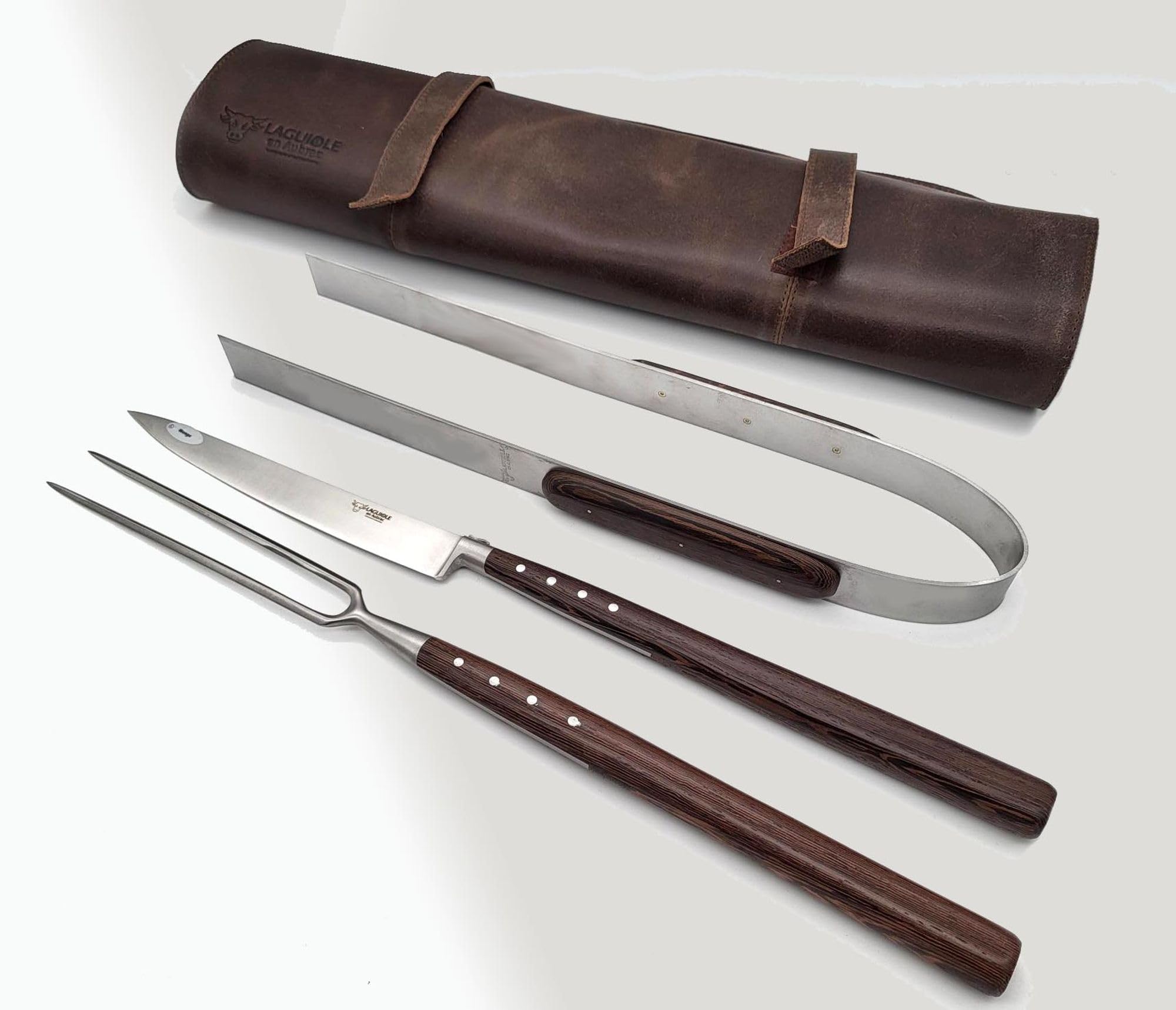 Laguiole En Aubrac SMB99WEI - Juego de utensilios para barbacoa (3 piezas, madera wengué)