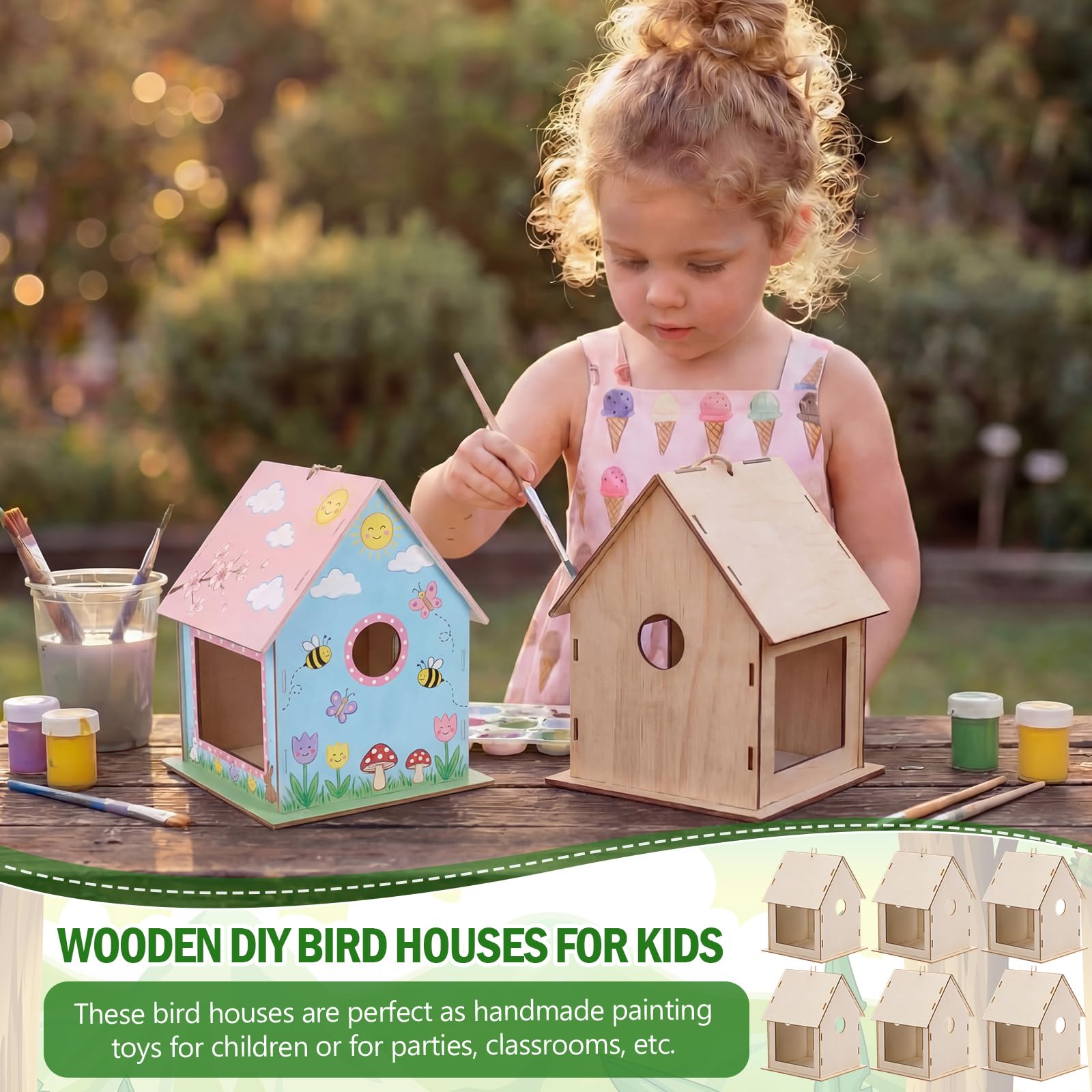 DoubleFill Confezione da 40 mangiatoie per uccelli in legno per bambini, per creare la propria mangiatoia per uccelli, kit di pittura fai da te, casetta per uccelli, artigianato per bambini, per