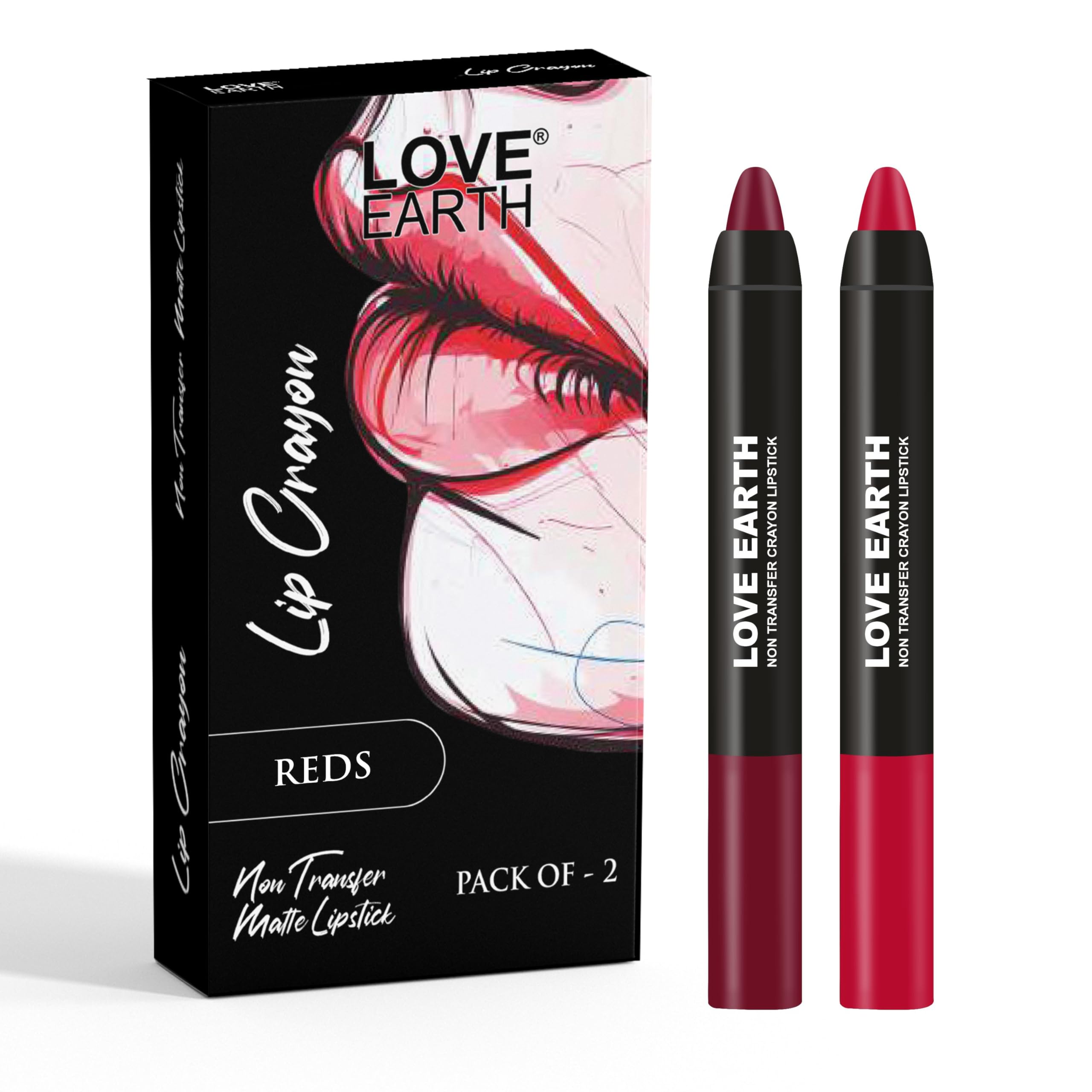 Love Earth Lip Crayon Non-Transfer Lipstick-Reds | Lightweight & Longlasting, Smudge Proof, Transferproof, Matte Lipstick | Crayon Lipstick up to 12 Hours Stay - (3.5g X 2) 7g-image-18