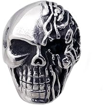 Ring Flaming Skull Stainless Steel, Multiple Sizes