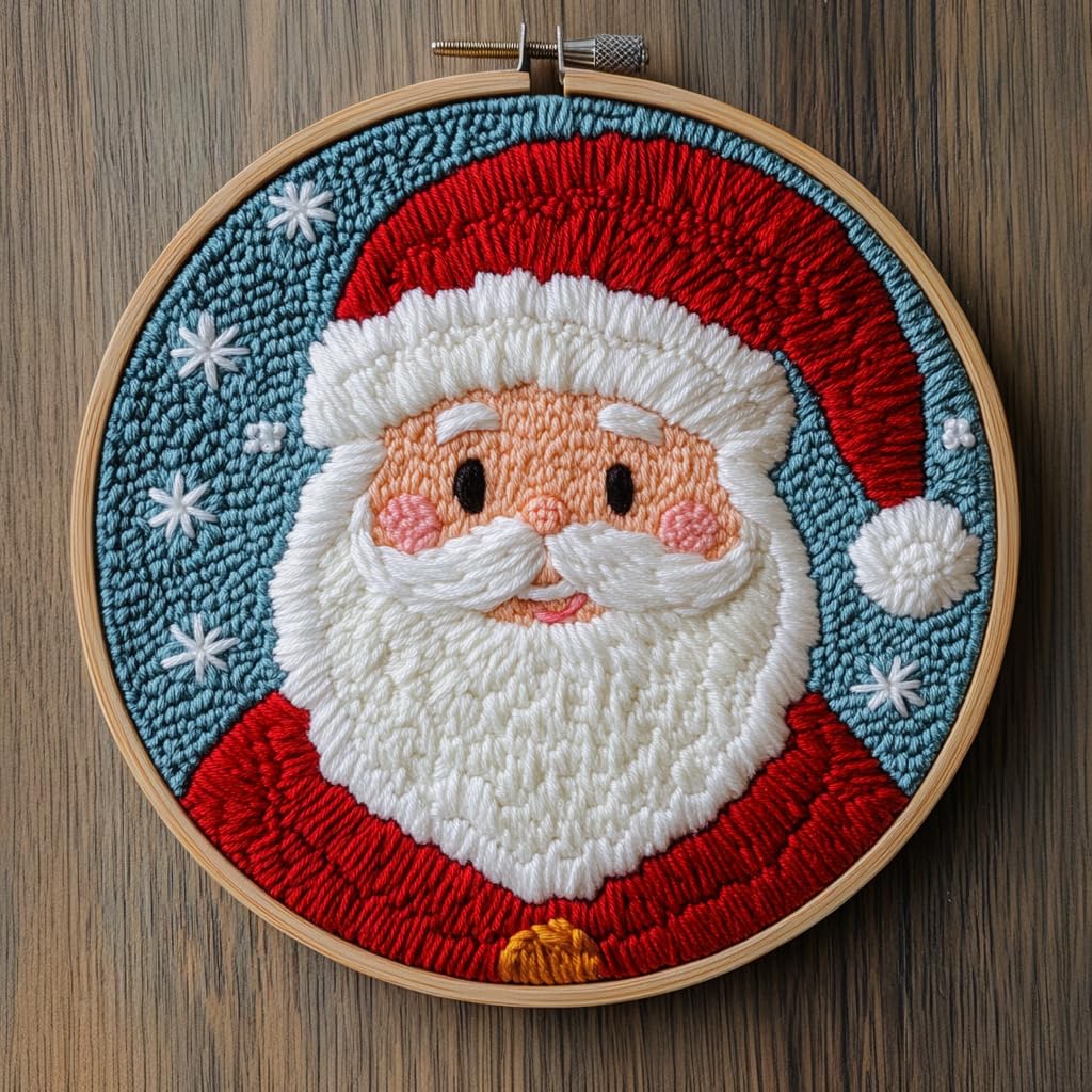 Punch Needle Kit for Beginners – Santa Claus Punch Stitching Kit for Adults, DIY Needle Punch Kits for Art Crafts, Perfect for Festival Decorations & Gifts for All Ages