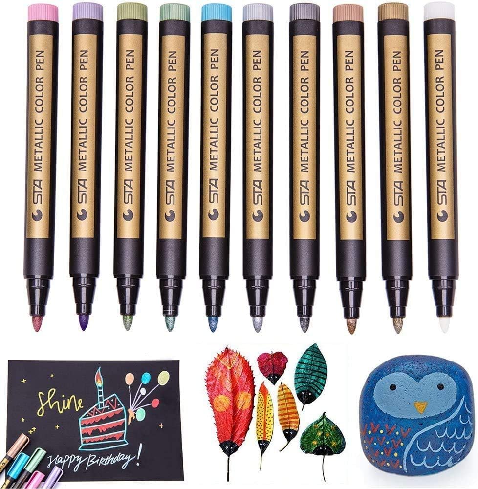 CHUKCHI Metallic Markers Pens 10 Colors Medium Tip Paint Pens Metal Art Permanent Marker Set For Card Making, Scrapbooking, Glass,Wood, Ceramics,DIY Craft Kids - Multi Color