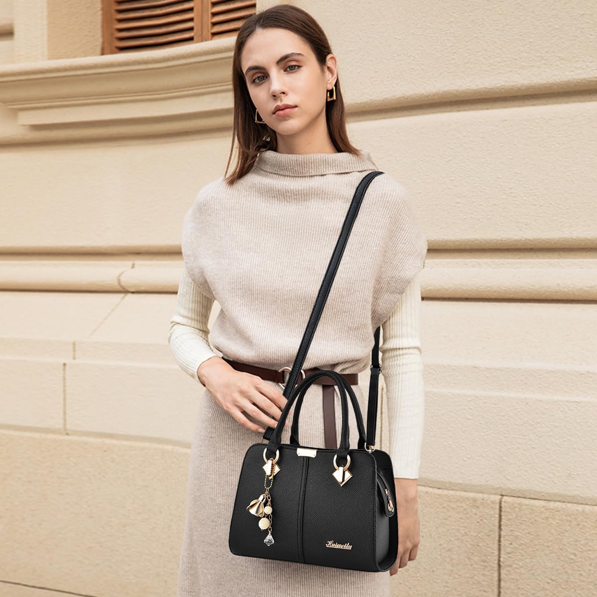 NICOLE&DORIS - Bolsos de mano para mujer, con asa superior, bolso cruzado para mujer, piel sintética, borlas de metal de cristal