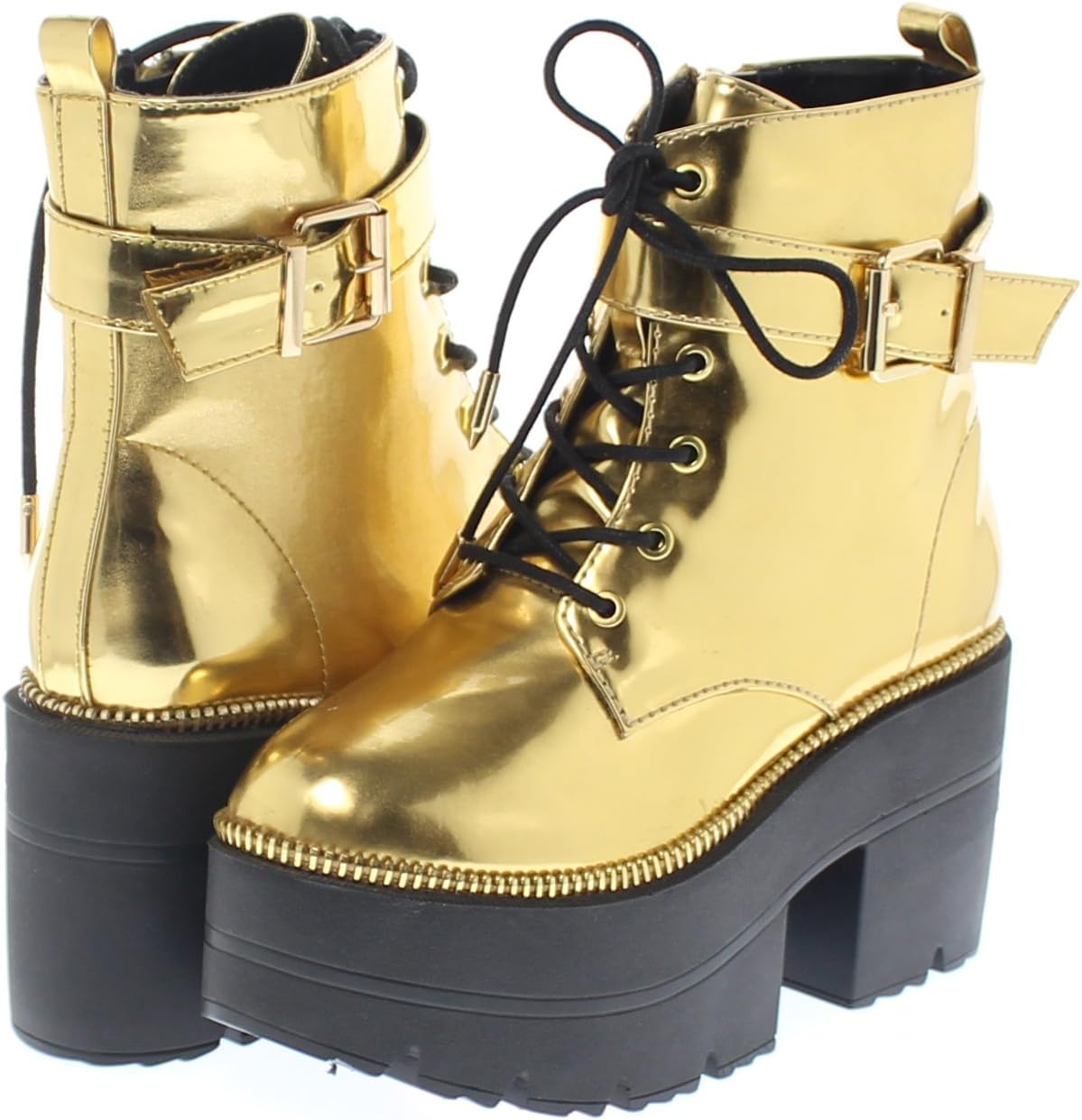 Shoe Republic Metallic Reflective Chunky Platform Boots Harrison