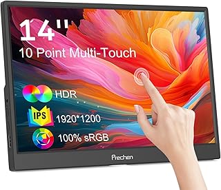 Portable Monitor Touchscreen,14 Inch 1920x1200 USBC Secondary Monitor with HDMI USBC Ultra-Slim IPS Display 400cd/m²,100% sRGB, External Monitor for Laptop PC Phone Mac Xbox Kickstand & Speakers