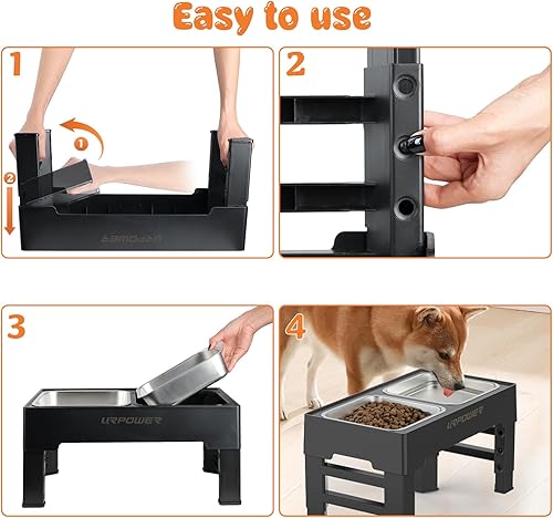 Miniatura 6 de URPOWER Cuencos elevados para perros, soporte elevado ajustable de 4 alturas con 2 cuencos grandes de acero inoxidable para alimentos y agua para